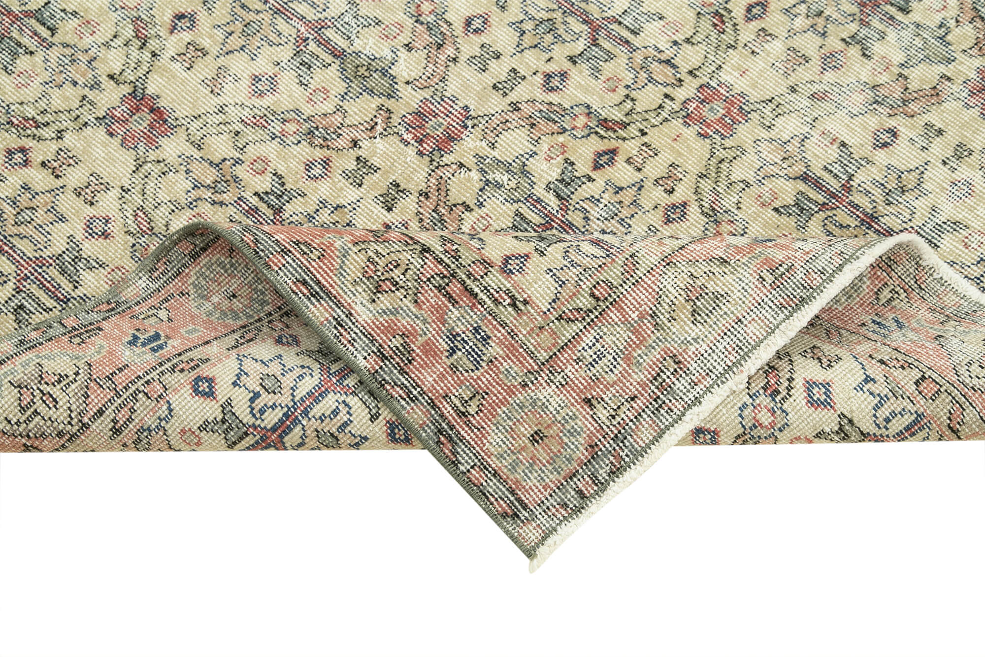 Vintage Wool Area Rug – Handmade Cotton Rug, Overdyed Beige Carpet 3'9''x7'0''