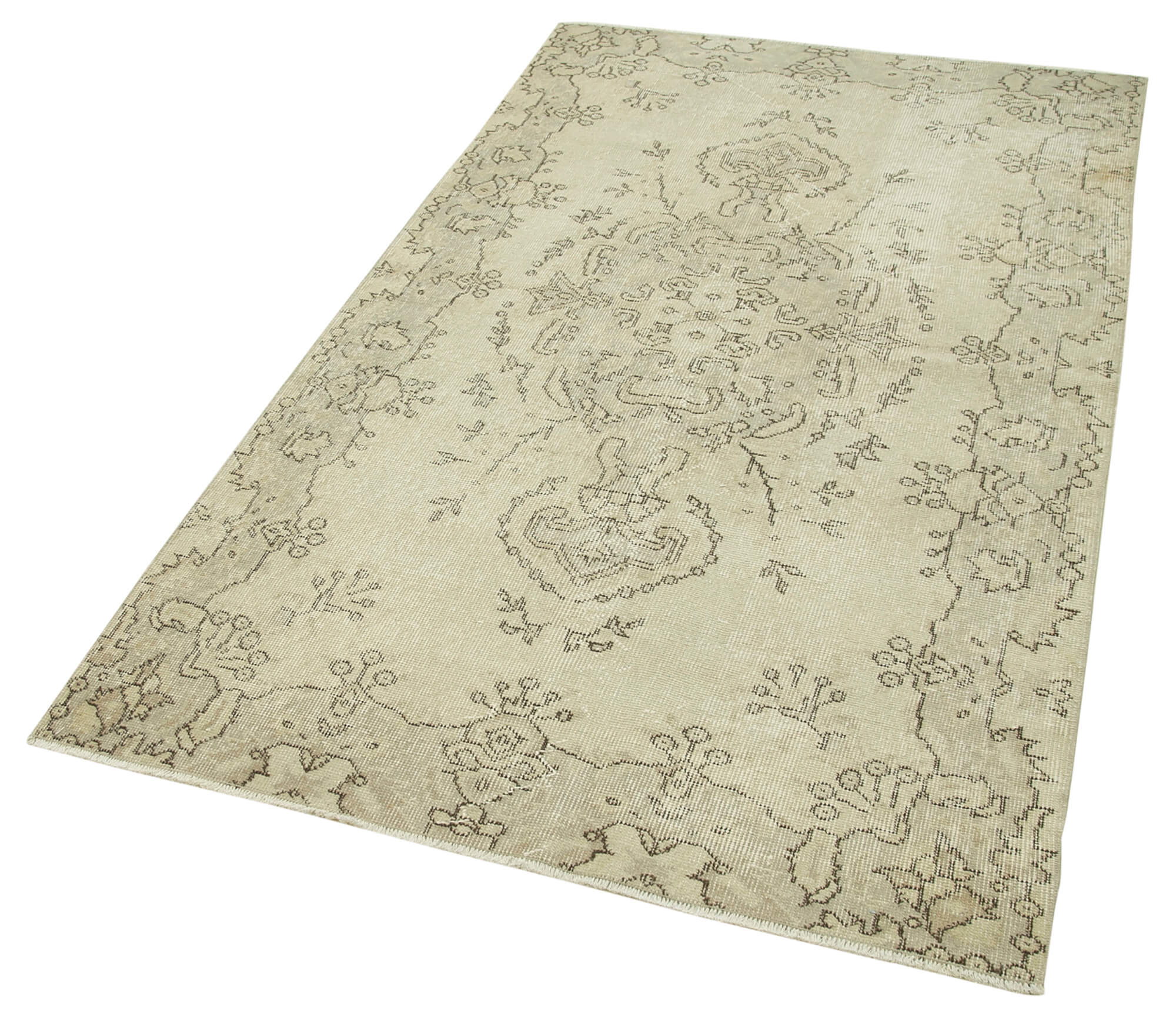 Handmade Area Rug – Overdyed Wool Cotton Vintage Carpet 3'9''x6'8'' Beige