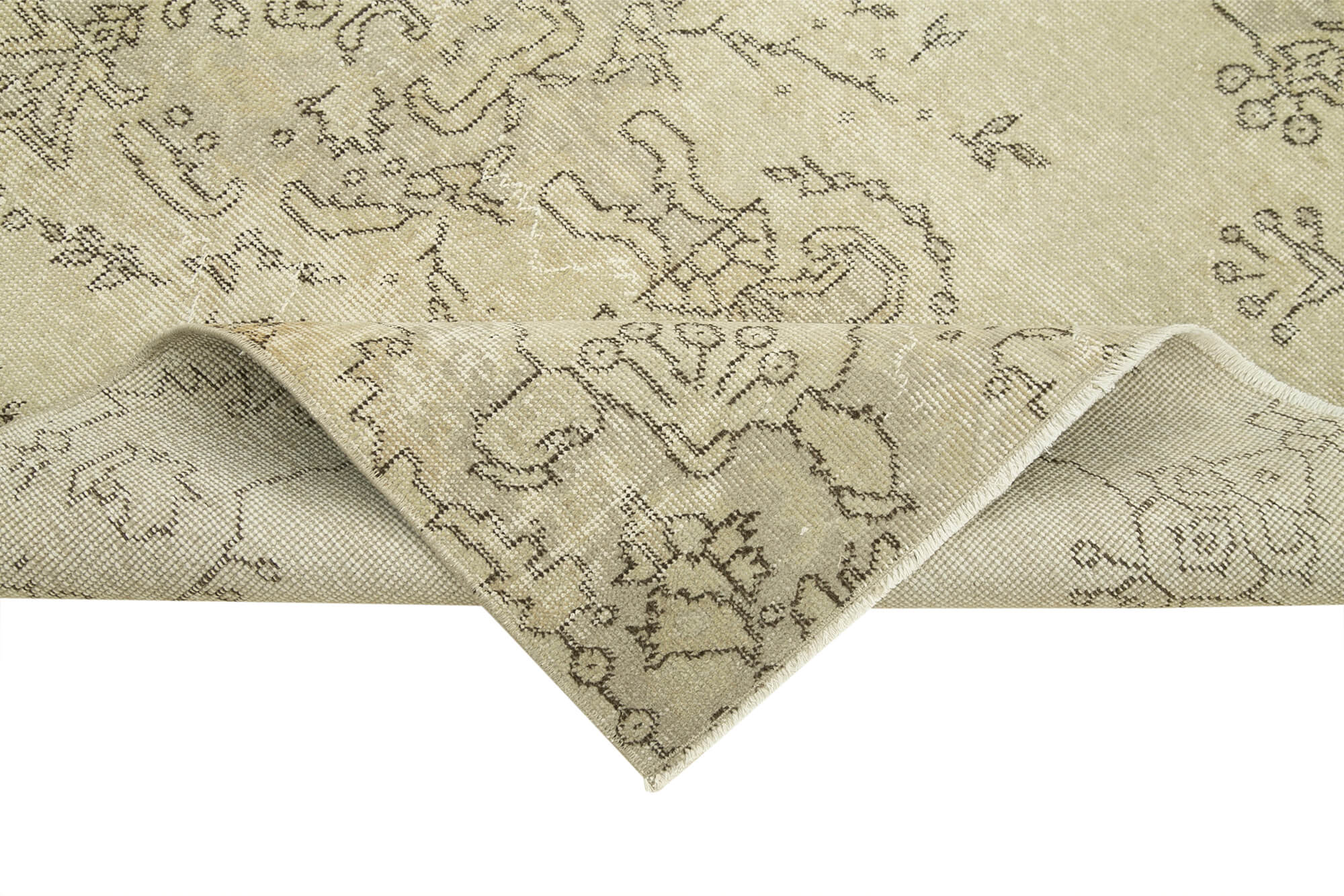Handmade Area Rug – Overdyed Wool Cotton Vintage Carpet 3'9''x6'8'' Beige