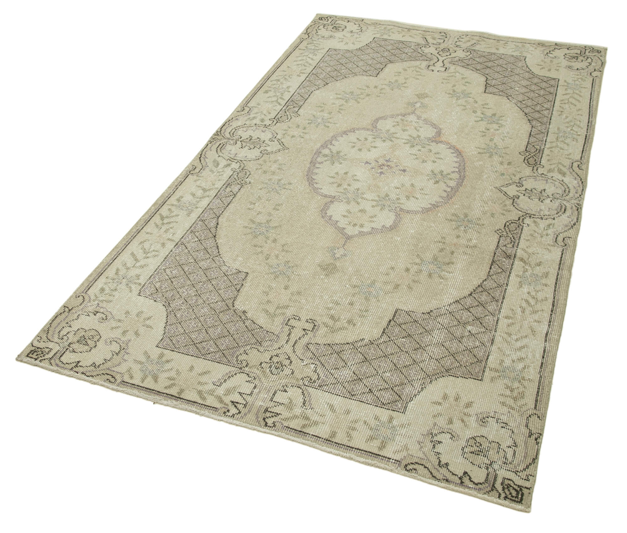 Handmade Area Rug – Overdyed Wool Rug 3'9'' x 6'11'' | Vintage Cotton & Beige Classic Carpet