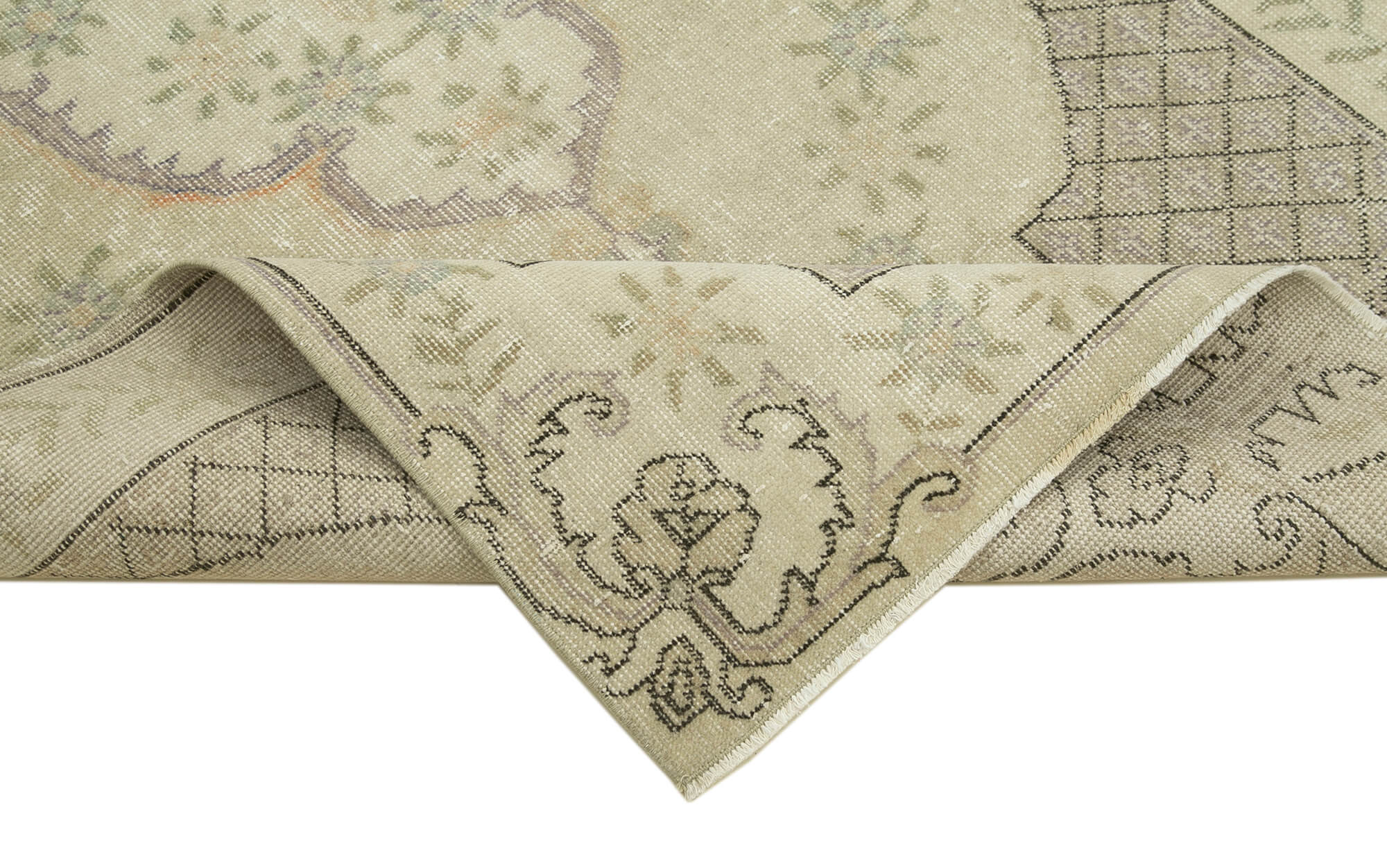 Handmade Area Rug – Overdyed Wool Rug 3'9'' x 6'11'' | Vintage Cotton & Beige Classic Carpet