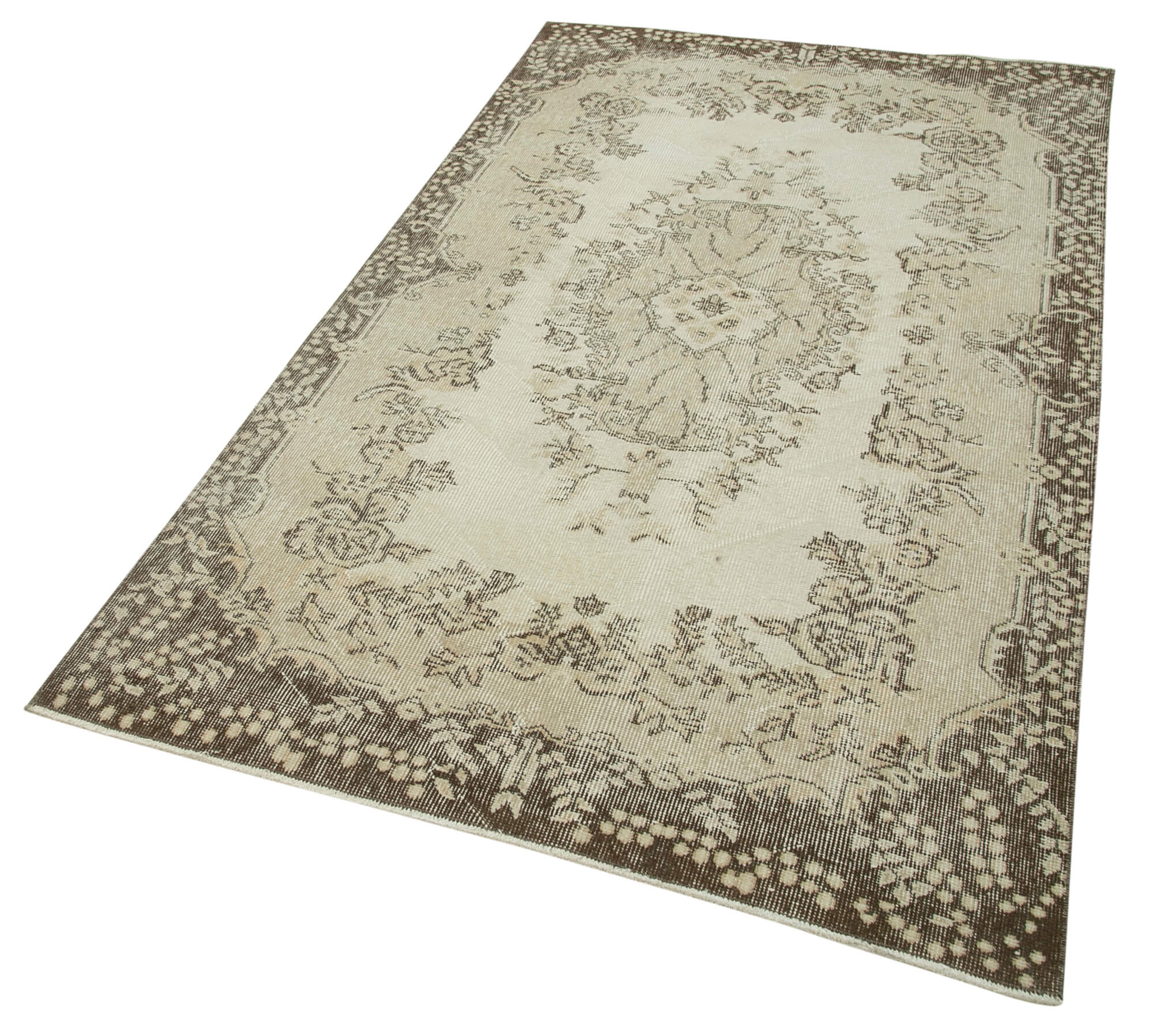 Vintage Wool Area Rug - Hand Woven Overdyed Beige Cotton Wool Carpet 3'11''x6'9''