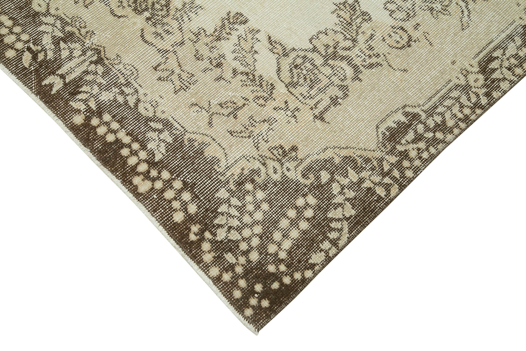 Vintage Wool Area Rug - Hand Woven Overdyed Beige Cotton Wool Carpet 3'11''x6'9''