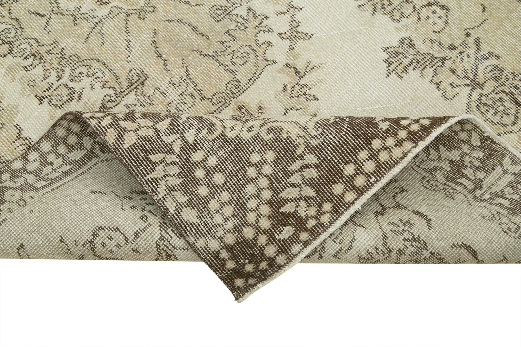 Vintage Wool Area Rug - Hand Woven Overdyed Beige Cotton Wool Carpet 3'11''x6'9''