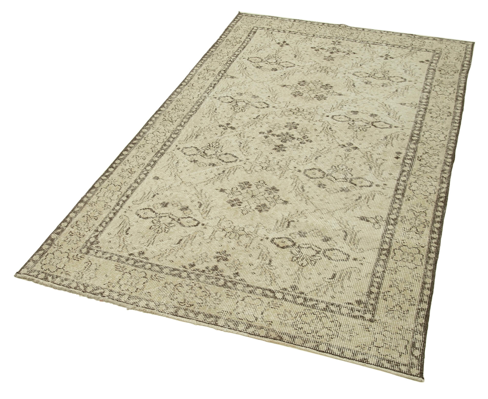 Handmade Vintage Area Rug – Overdyed Wool Rug | Neutral Beige Cotton Wool Carpet 3'8''x6'7''