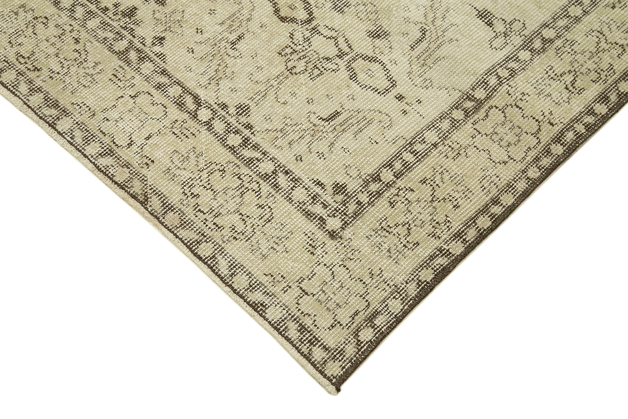 Handmade Vintage Area Rug – Overdyed Wool Rug | Neutral Beige Cotton Wool Carpet 3'8''x6'7''