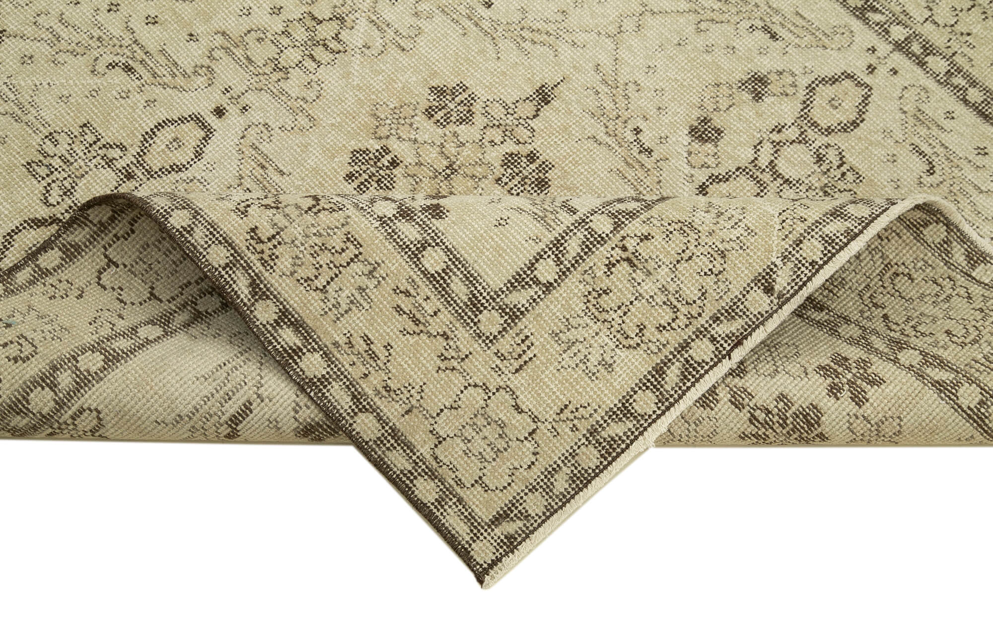 Handmade Vintage Area Rug – Overdyed Wool Rug | Neutral Beige Cotton Wool Carpet 3'8''x6'7''