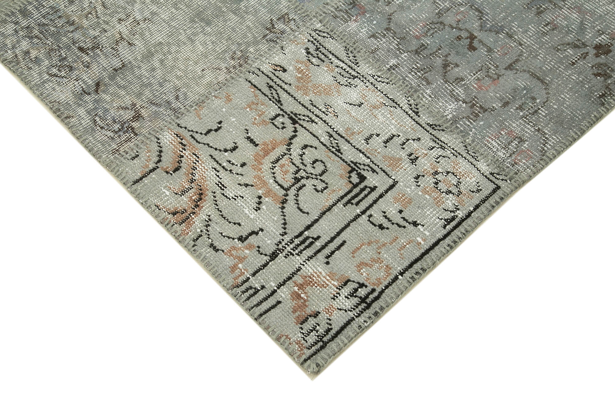 Handmade Patchwork Rug - Kirk Yama Grey Cotton Wool Vintage Area Carpet 8'3''x11'6''