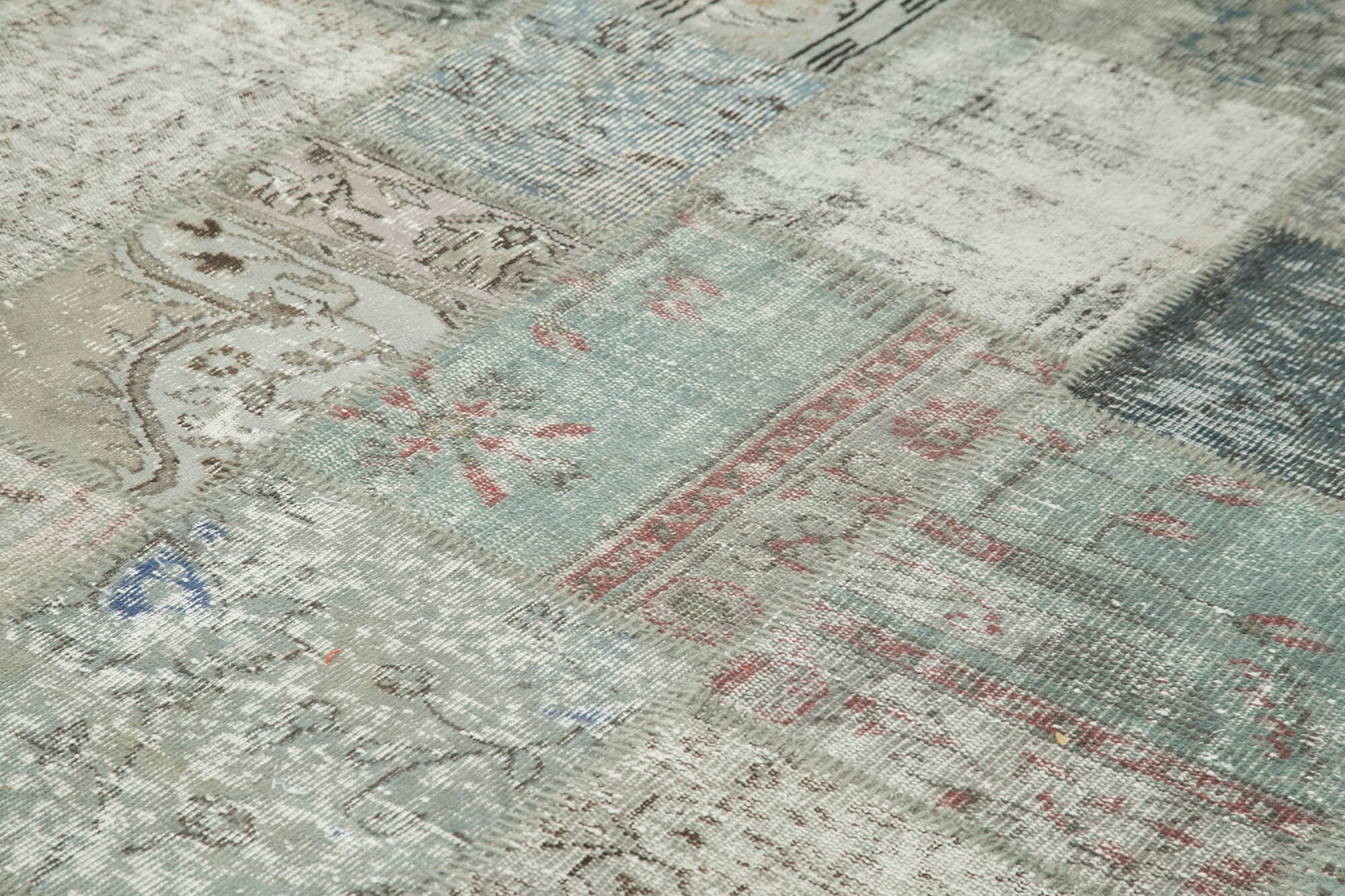 Handmade Patchwork Rug - Kirk Yama Grey Cotton Wool Vintage Area Carpet 8'3''x11'6''
