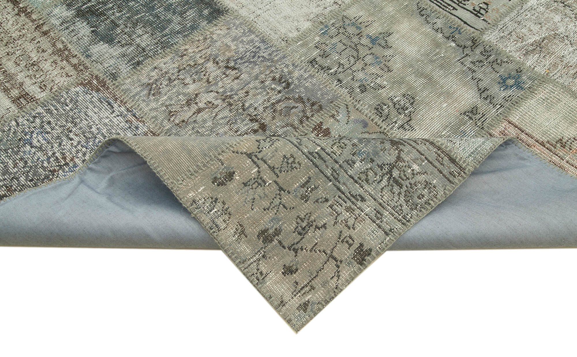Handmade Patchwork Rug - Kirk Yama Grey Cotton Wool Vintage Area Carpet 8'3''x11'6''