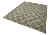 Handmade Area Rug - Checkered Kilim Carpet 7'x9'4" Beige Soft Wool Cotton