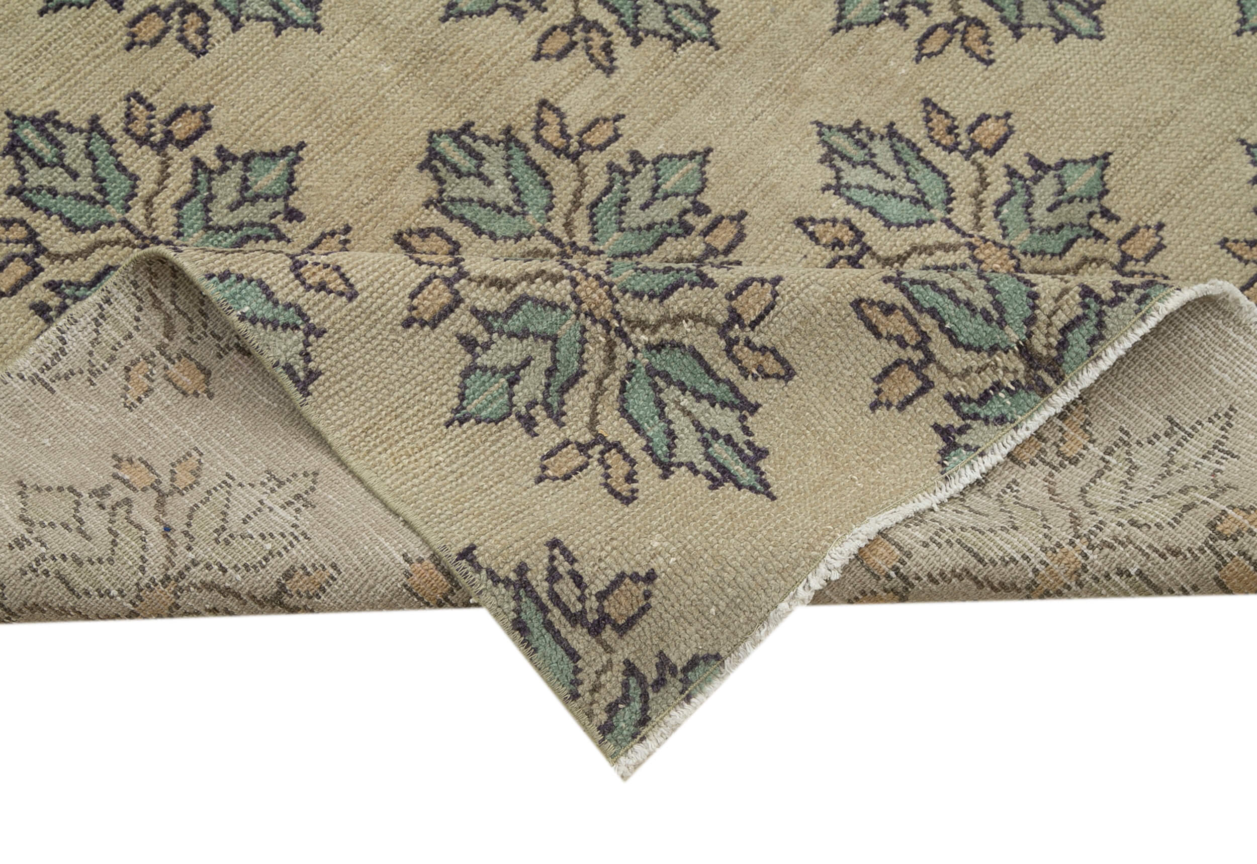 Handmade Area Rug - Checkered Kilim Carpet 7'x9'4" Beige Soft Wool Cotton
