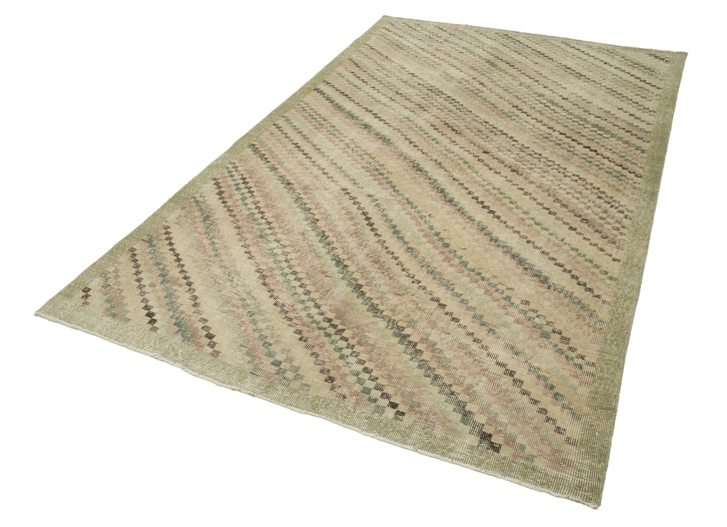 Handmade Kilim Rug - Checkered Beige Wool Cotton Area Rug 5'8''x9'0'' Flat Weave Carpet