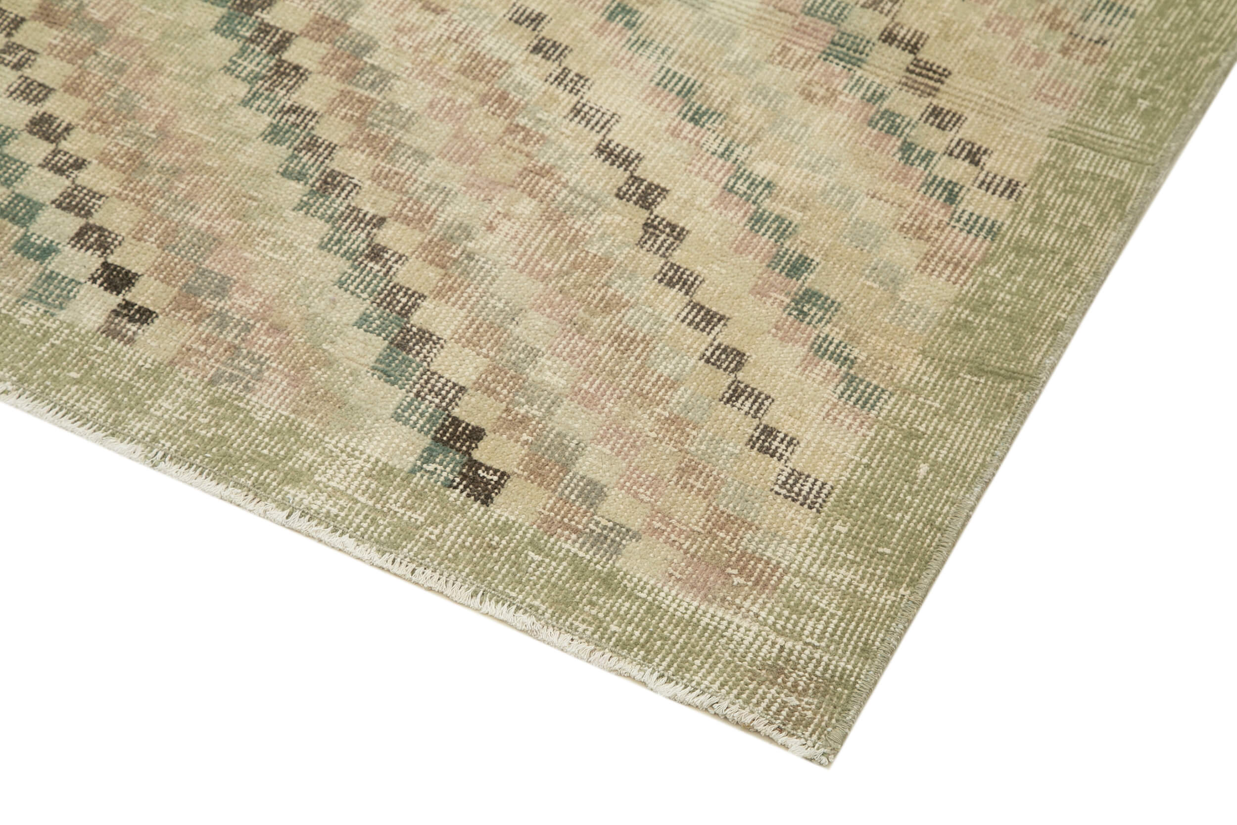 Handmade Kilim Rug - Checkered Beige Wool Cotton Area Rug 5'8''x9'0'' Flat Weave Carpet
