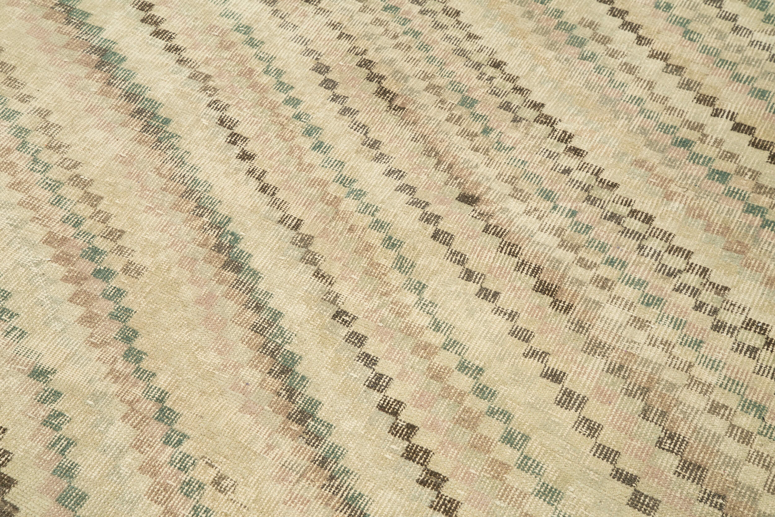 Handmade Kilim Rug - Checkered Beige Wool Cotton Area Rug 5'8''x9'0'' Flat Weave Carpet