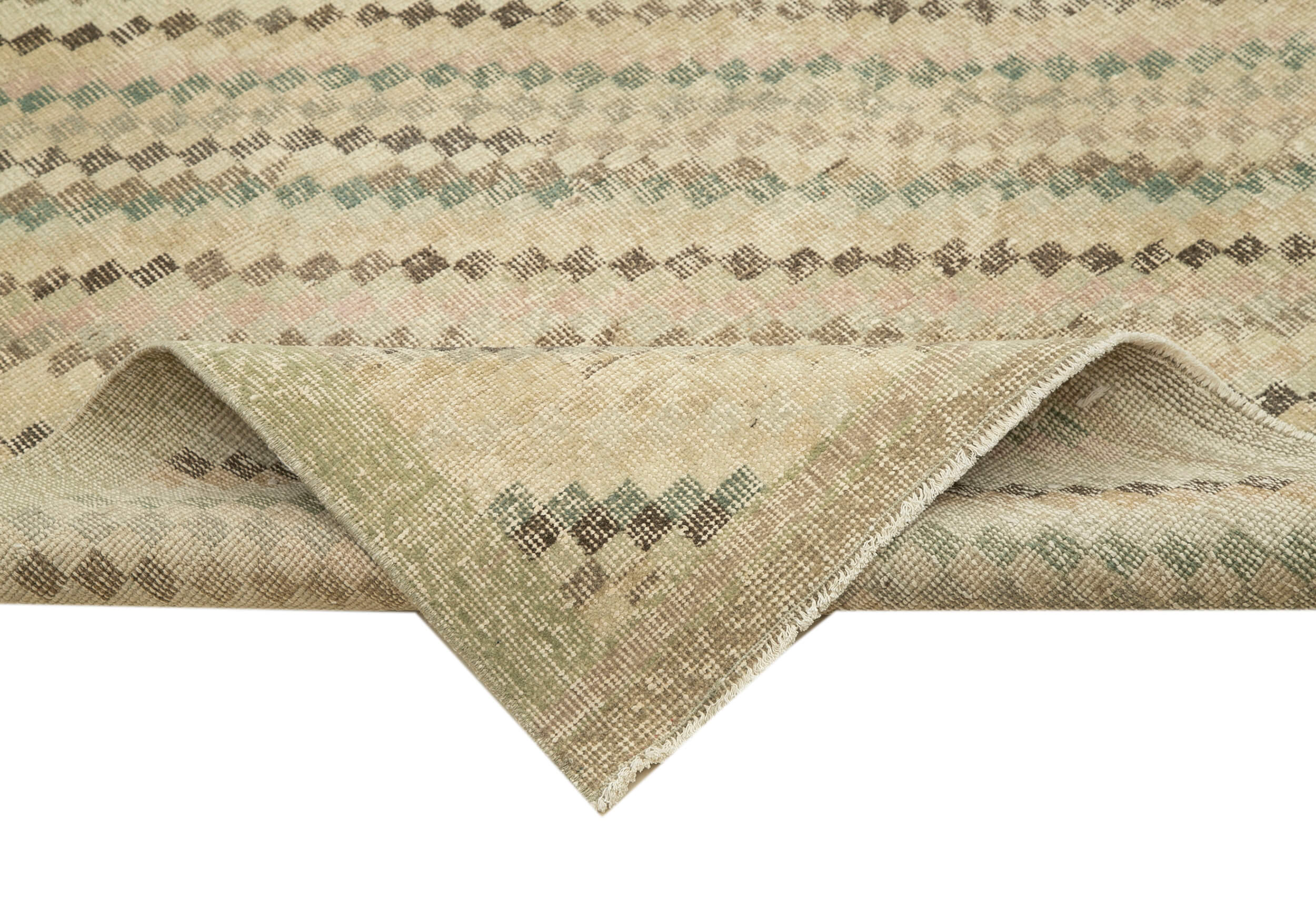 Handmade Kilim Rug - Checkered Beige Wool Cotton Area Rug 5'8''x9'0'' Flat Weave Carpet