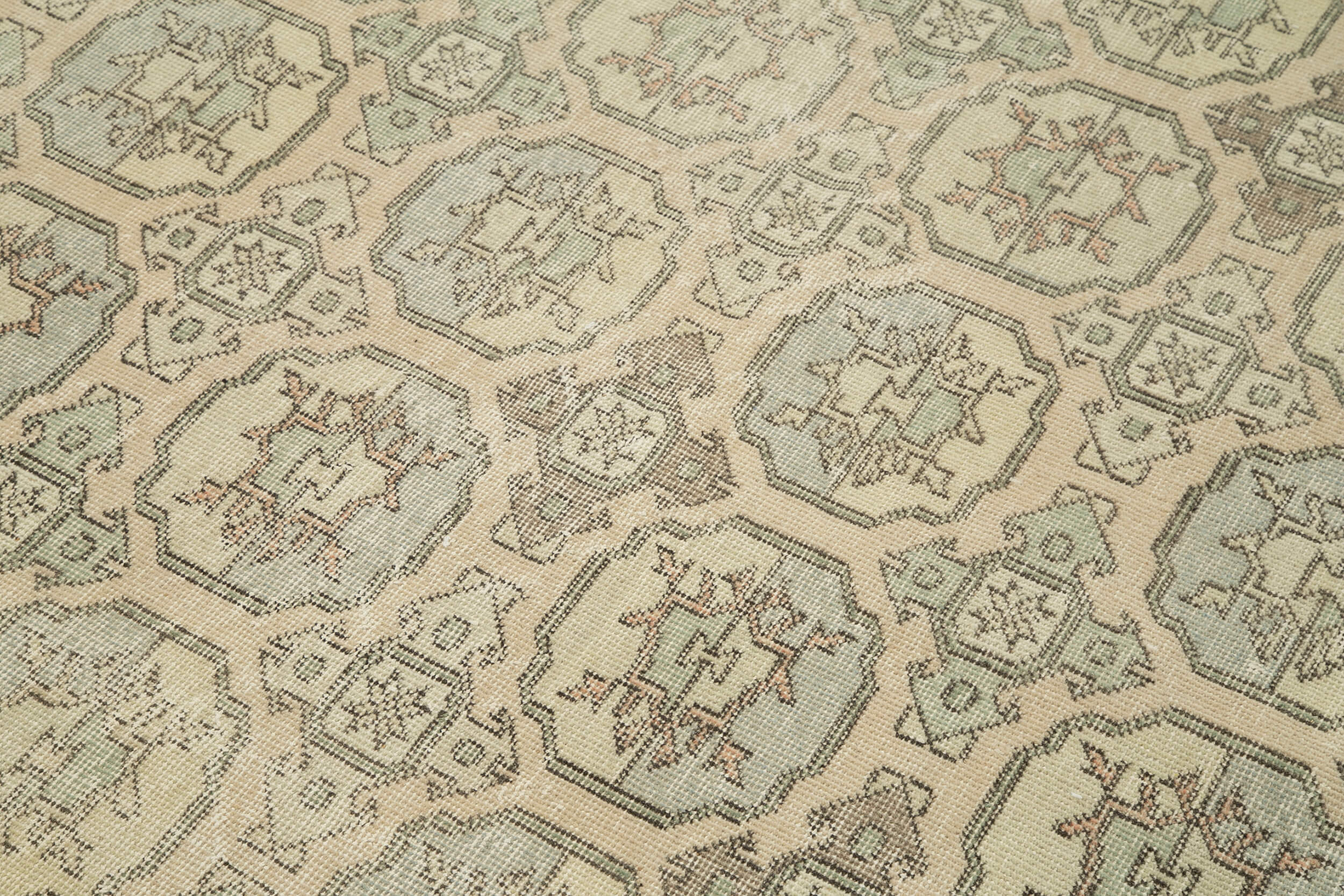 Handmade Area Rug - Checkered Kilim Beige Cotton Wool Rug 4'9'' x 10'4''