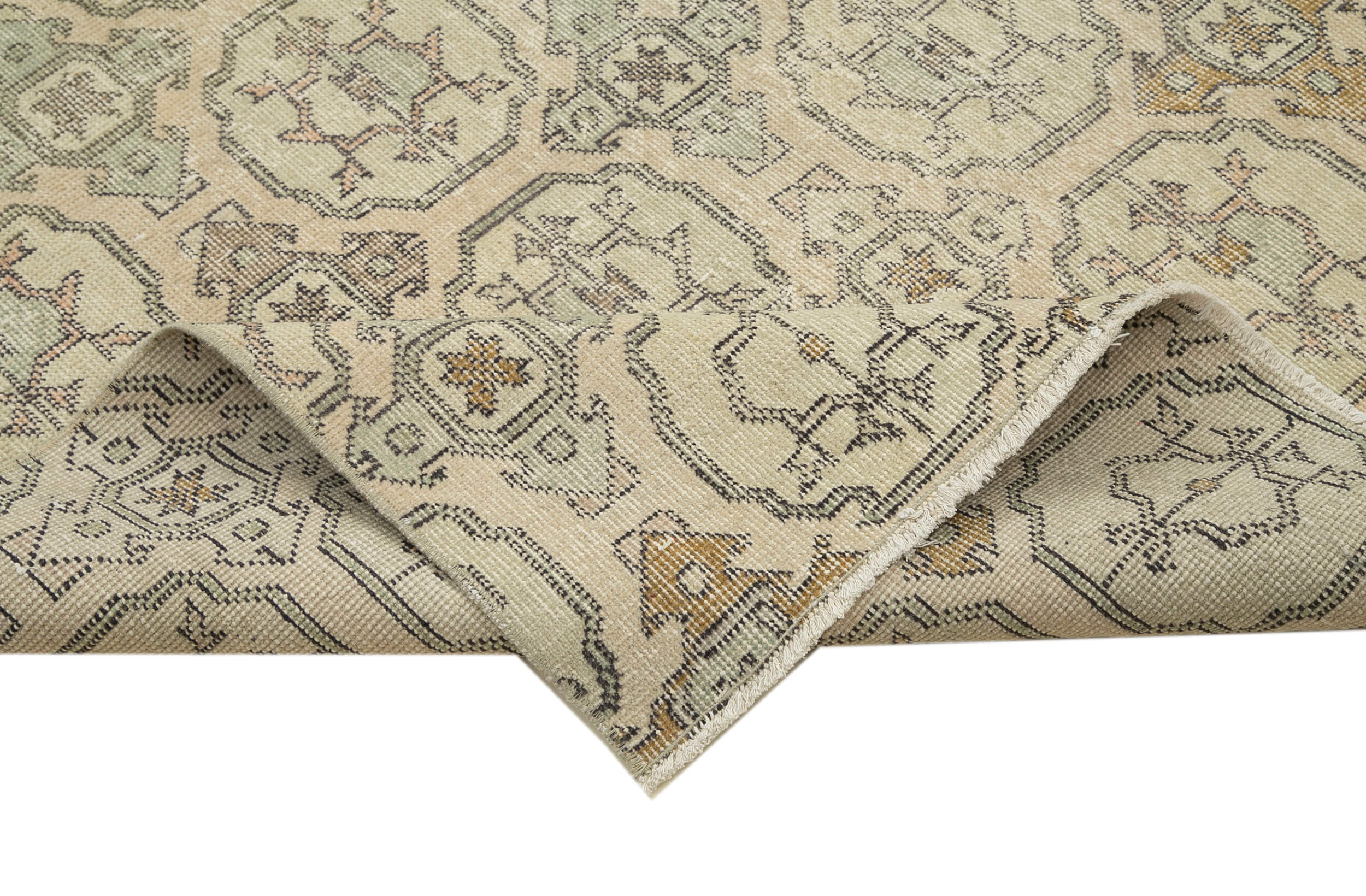 Handmade Area Rug - Checkered Kilim Beige Cotton Wool Rug 4'9'' x 10'4''