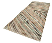 Handmade Area Rug - Checkered Runner Beige Geometric Cotton Wool Rug 4'8" x 11'3"