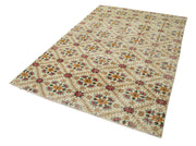 Handmade Area Rug - Checkered Kilim Yellow Cotton Wool 5x8 Vintage Turkish Carpet