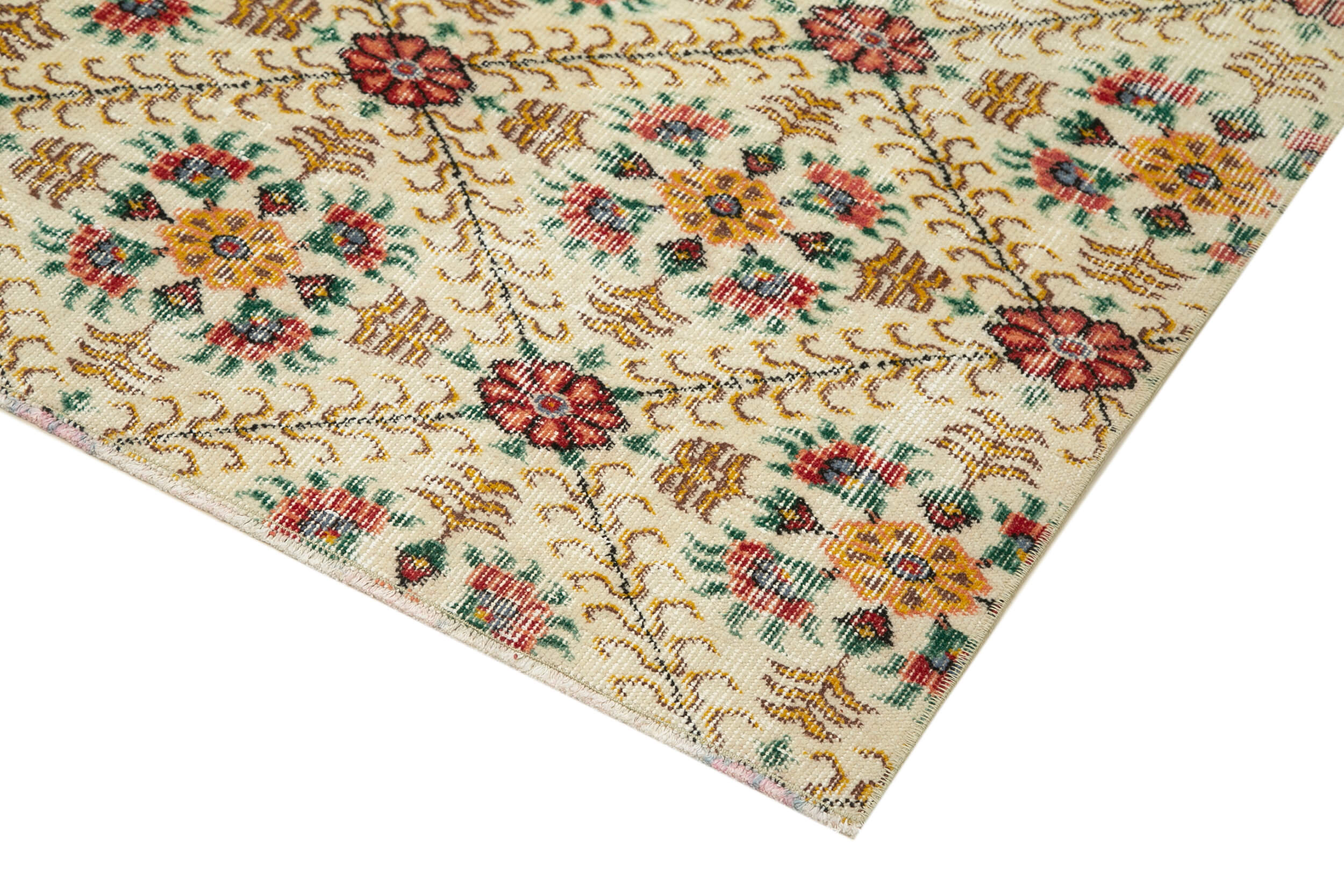 Handmade Area Rug - Checkered Kilim Yellow Cotton Wool 5x8 Vintage Turkish Carpet