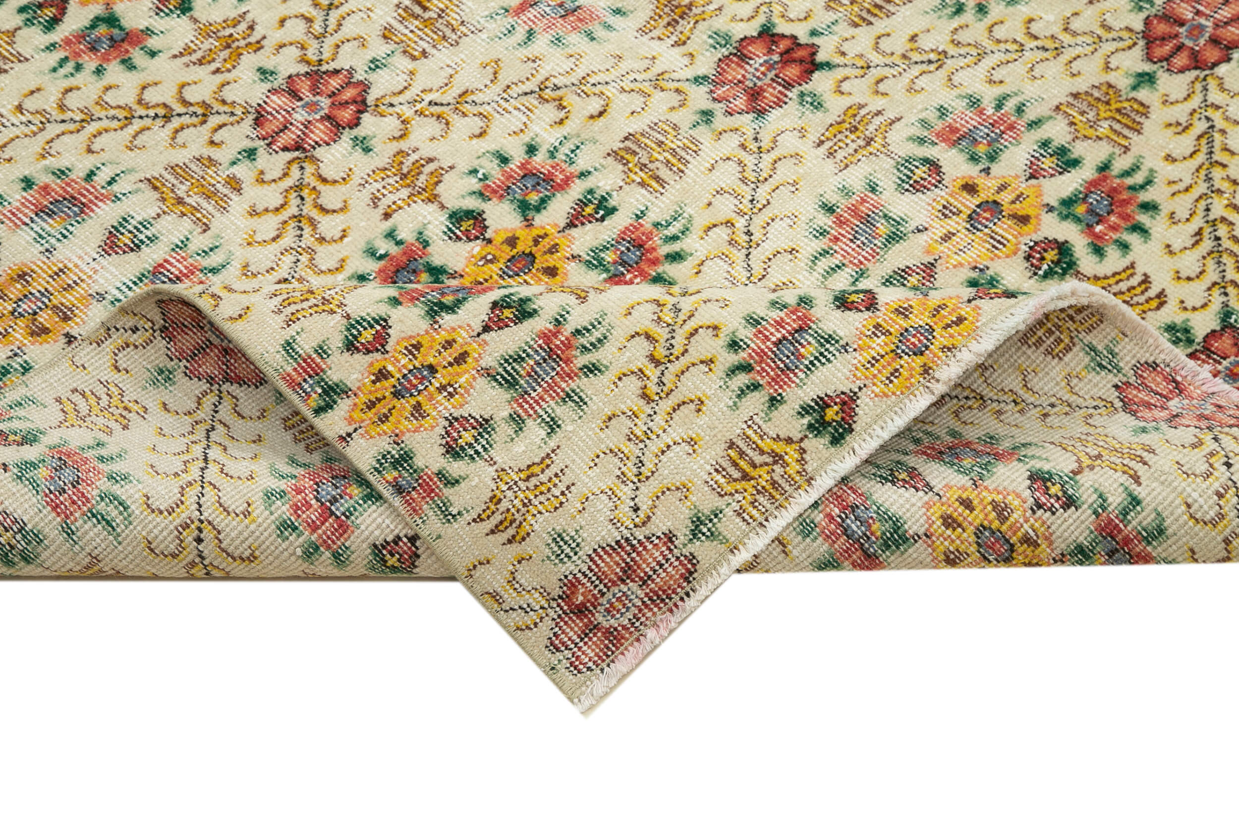Handmade Area Rug - Checkered Kilim Yellow Cotton Wool 5x8 Vintage Turkish Carpet