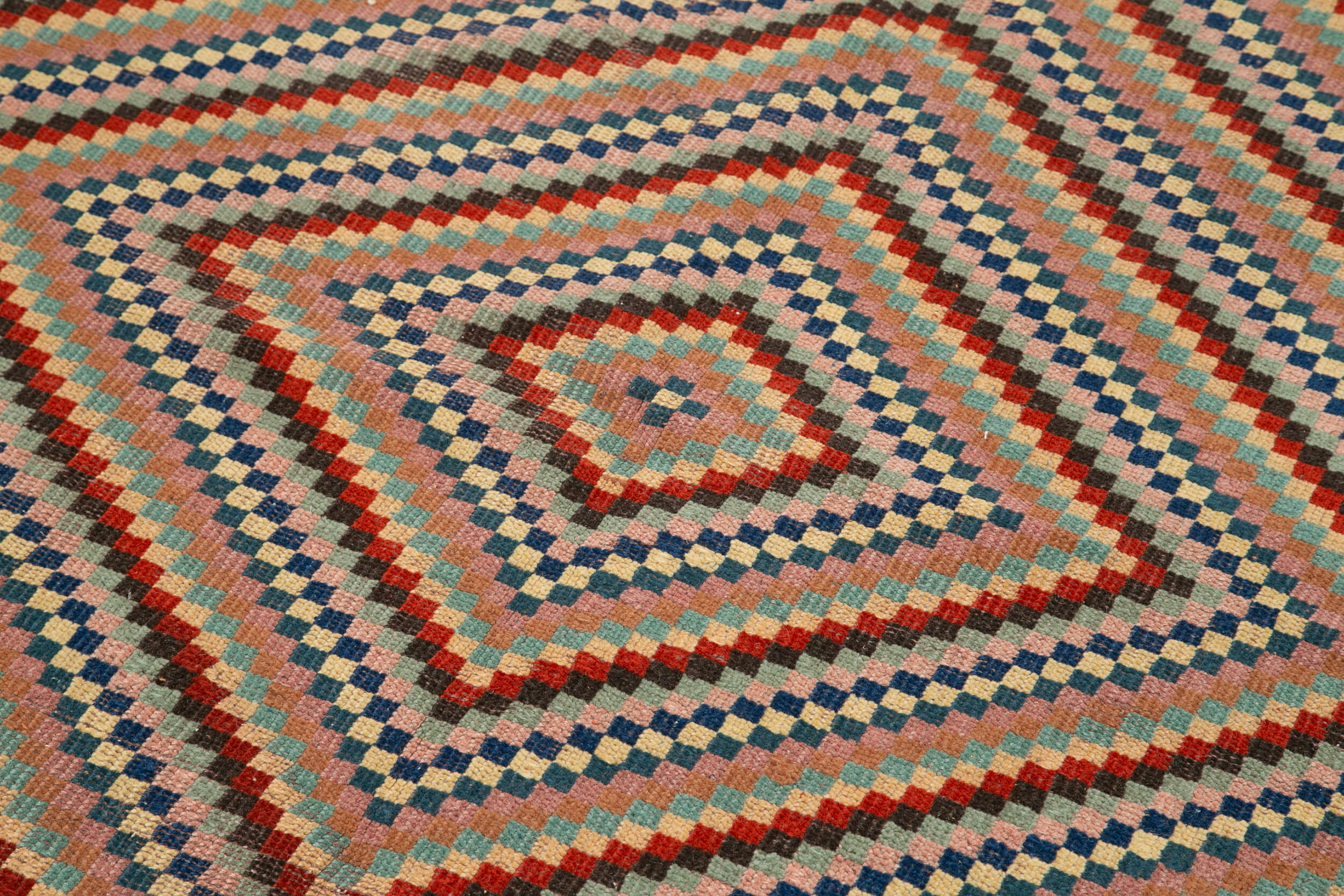 Handmade Cotton Wool Rug - Checkered Runner 4'1''x8'4'' | Geometric Pattern Rug by Agacan