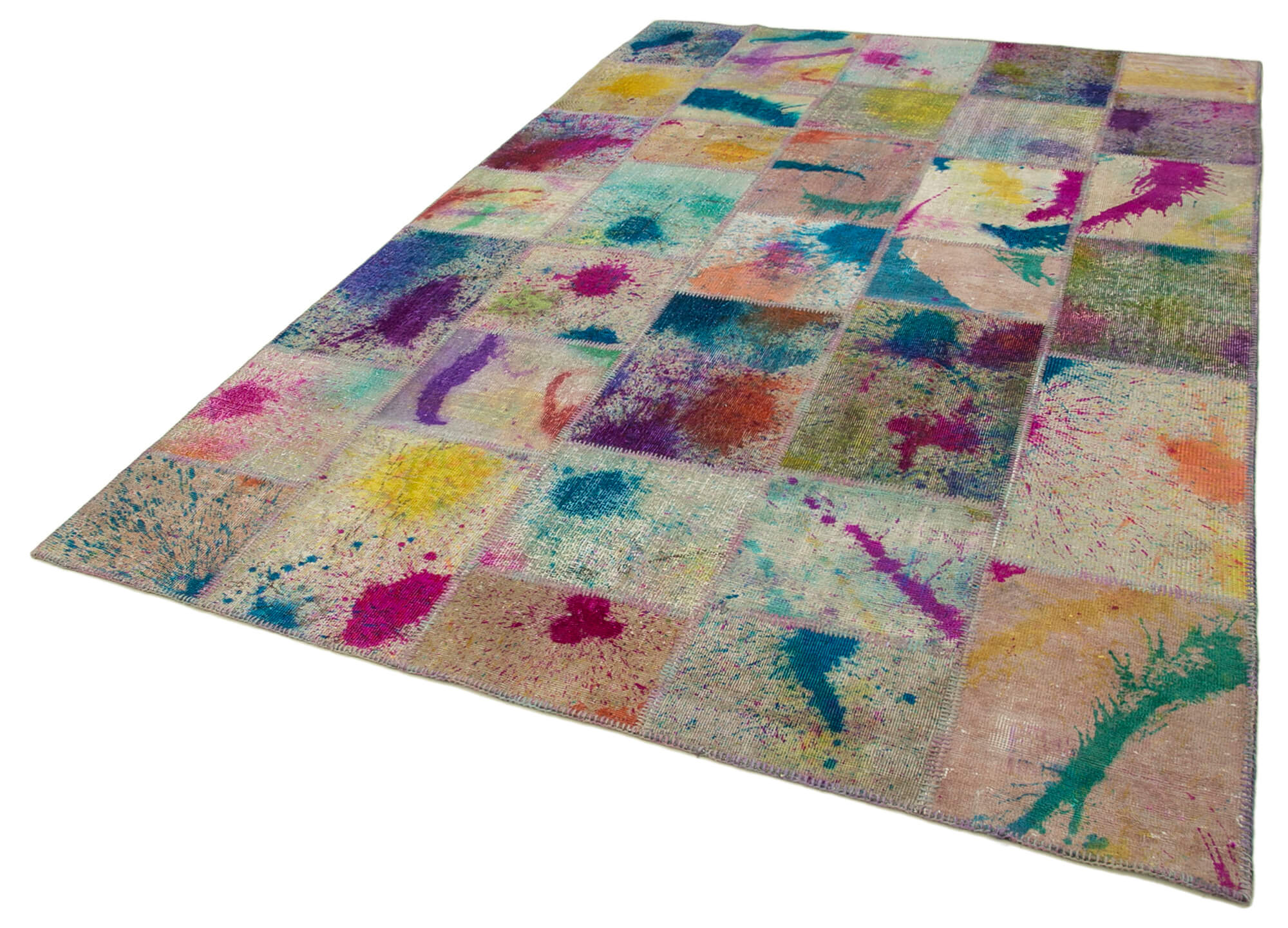 Handmade Area Rug - Grey Patchwork Cotton Wool Rug 6'7''x9'9'' Artisan Crafted