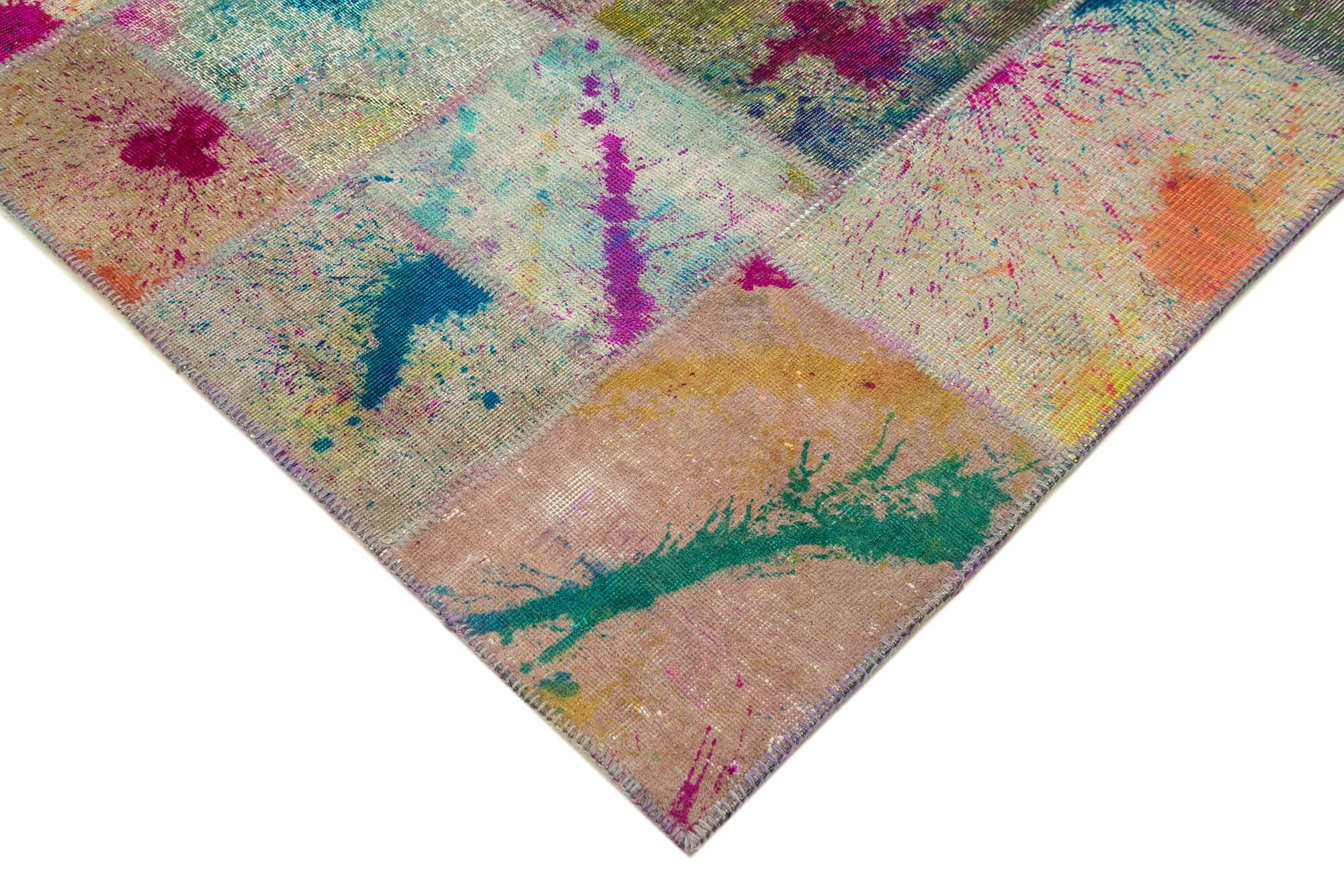 Handmade Area Rug - Grey Patchwork Cotton Wool Rug 6'7''x9'9'' Artisan Crafted