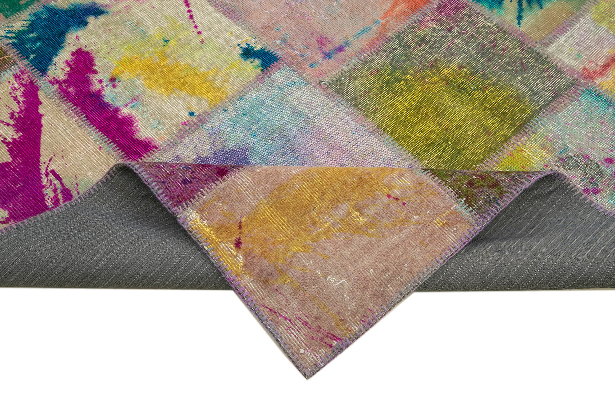 Handmade Area Rug - Grey Patchwork Cotton Wool Rug 6'7''x9'9'' Artisan Crafted