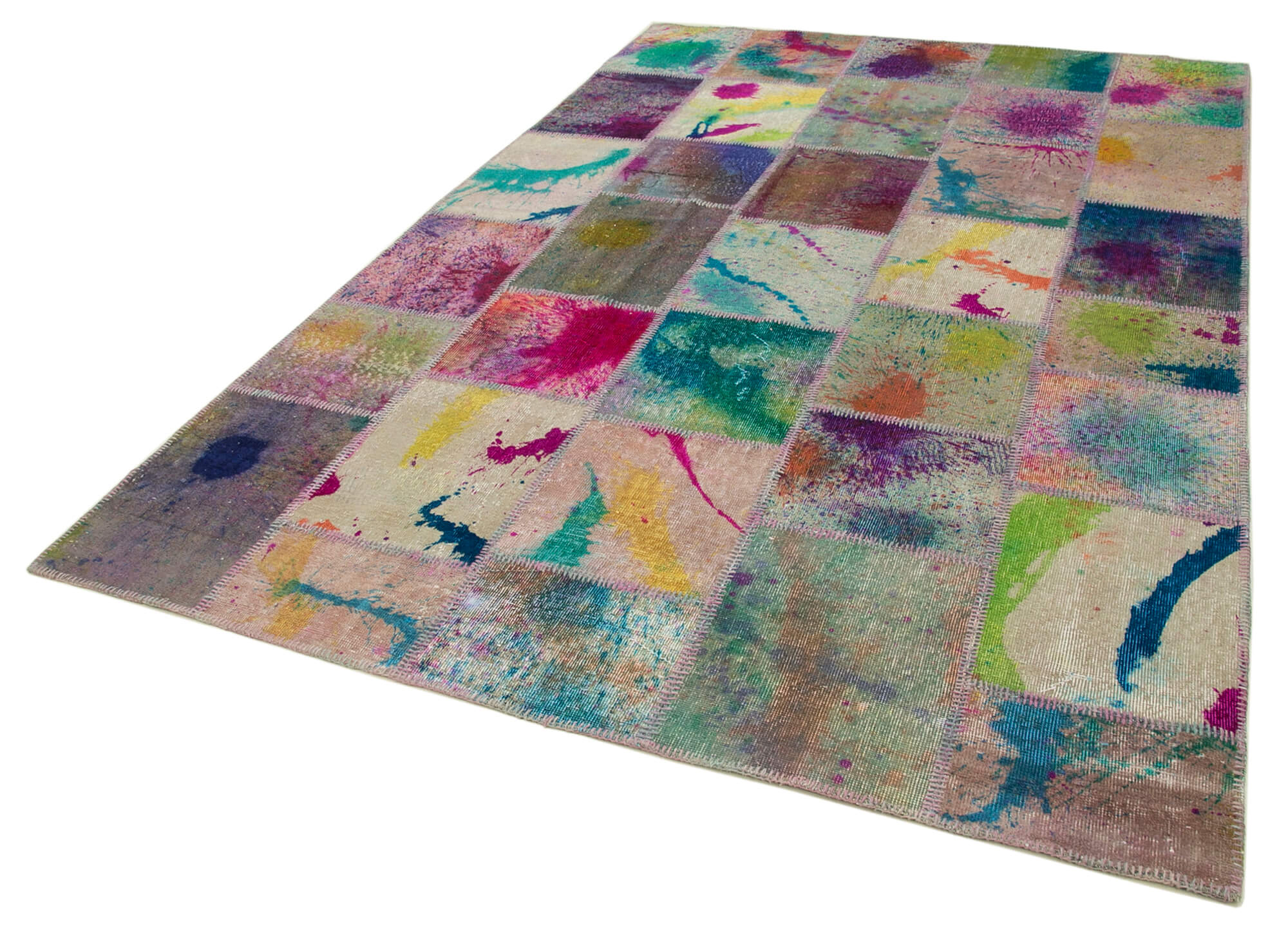 Handmade Wool Area Rug – Kirk Yama Grey Patchwork Cotton Wool Carpet 6x10