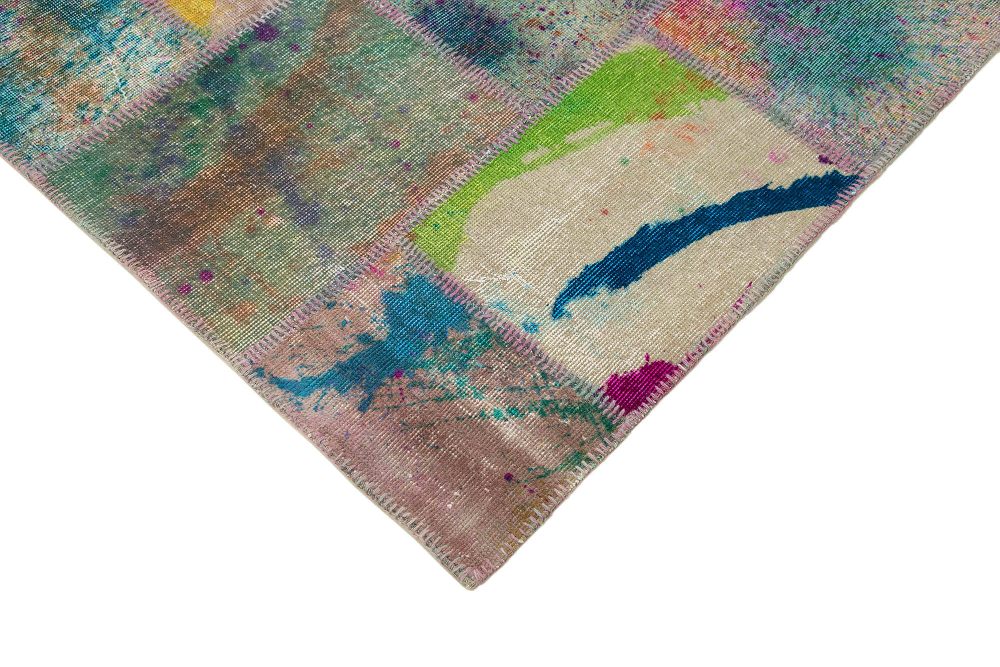 Handmade Wool Area Rug – Kirk Yama Grey Patchwork Cotton Wool Carpet 6x10