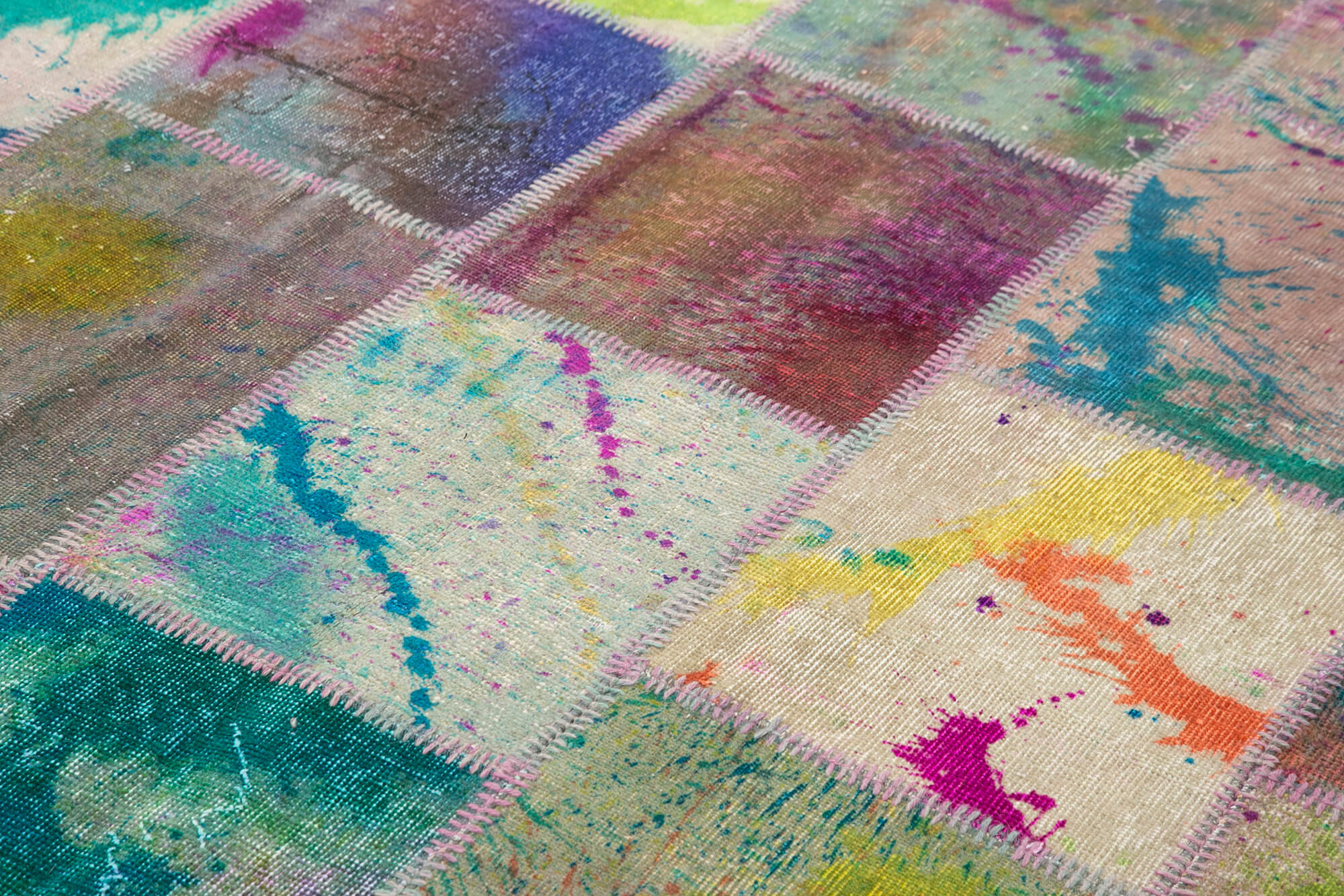 Handmade Wool Area Rug – Kirk Yama Grey Patchwork Cotton Wool Carpet 6x10