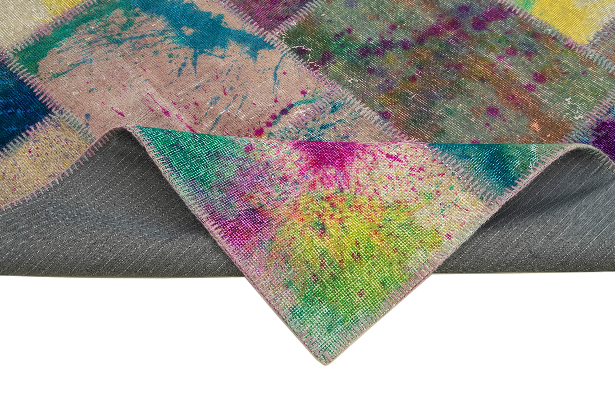 Handmade Wool Area Rug – Kirk Yama Grey Patchwork Cotton Wool Carpet 6x10