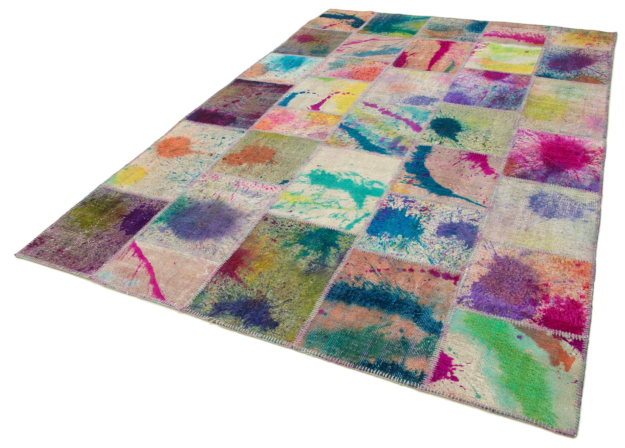 Handmade Patchwork Rug - Kirk Yama Grey Cotton Wool Vintage Area Carpet 6'6" x 9'11"