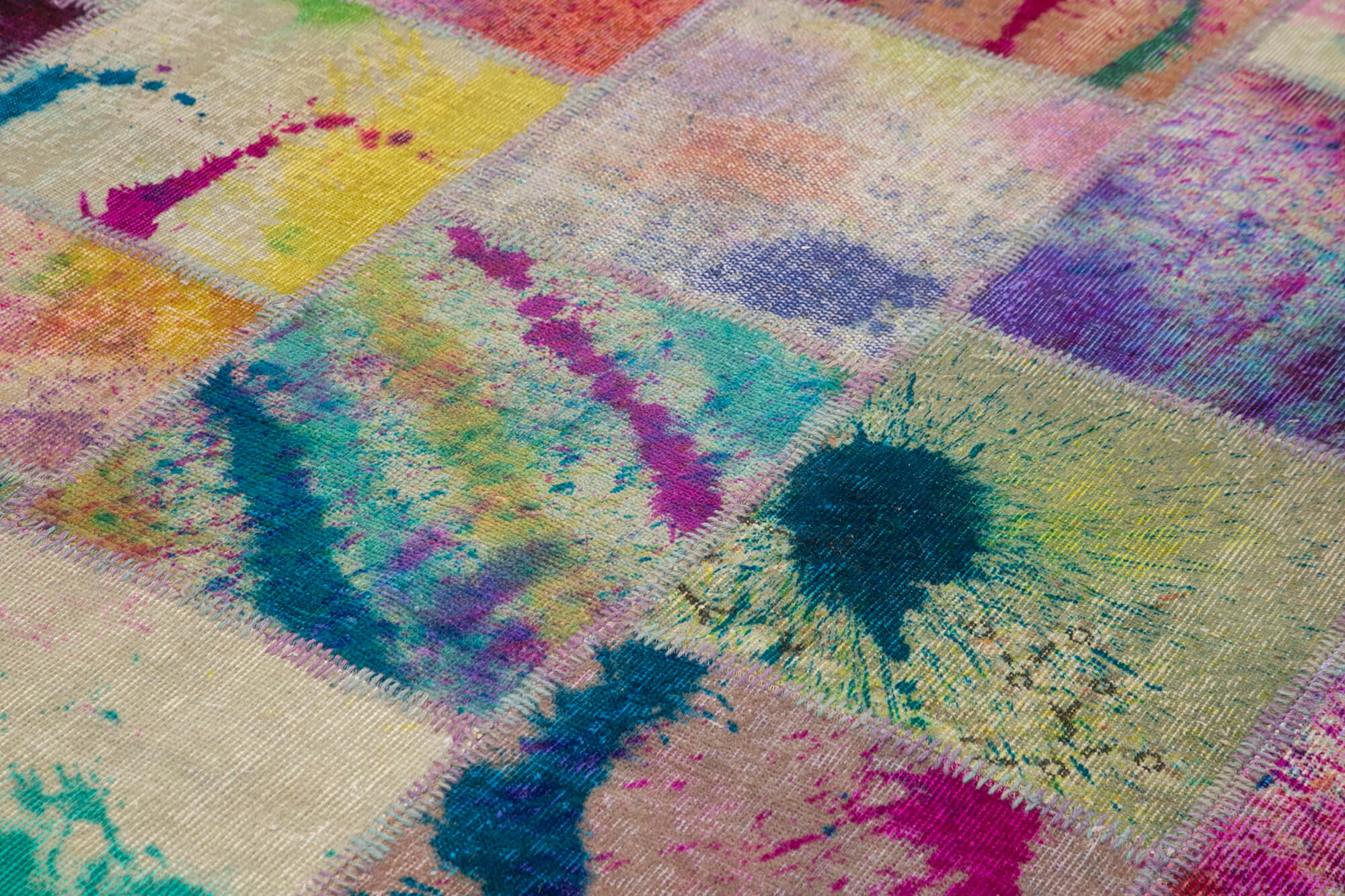 Handmade Patchwork Rug - Kirk Yama Grey Cotton Wool Vintage Area Carpet 6'6" x 9'11"