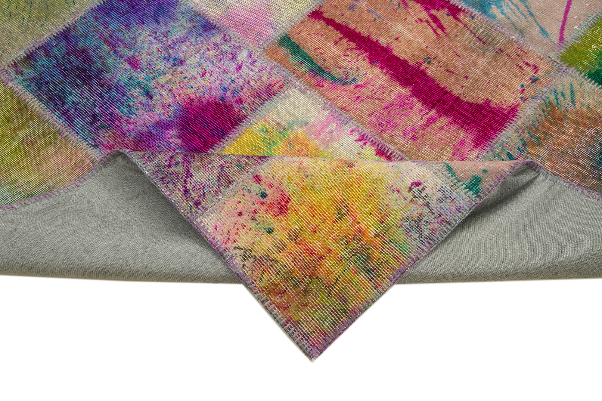 Handmade Patchwork Rug - Kirk Yama Grey Cotton Wool Vintage Area Carpet 6'6" x 9'11"