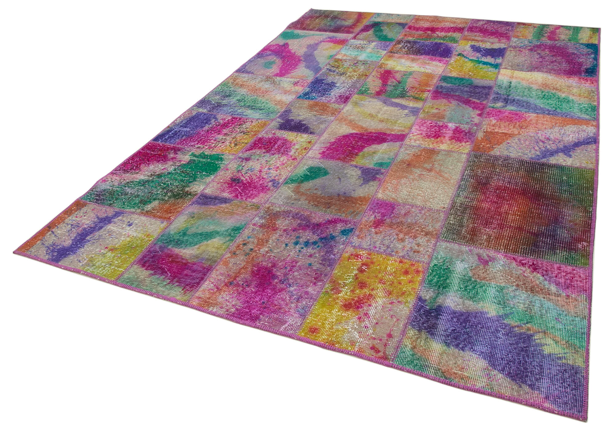 Handmade Wool Area Rug - Kirk Yama Grey Patchwork Cotton Wool Rug 6'7''x9'10''