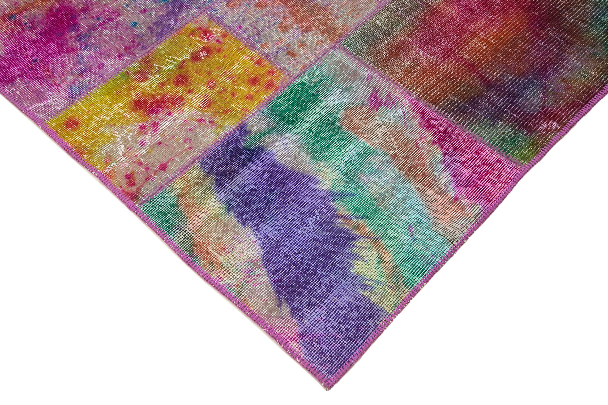Handmade Wool Area Rug - Kirk Yama Grey Patchwork Cotton Wool Rug 6'7''x9'10''