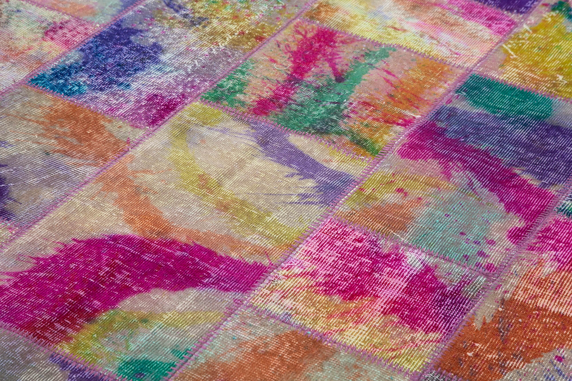 Handmade Wool Area Rug - Kirk Yama Grey Patchwork Cotton Wool Rug 6'7''x9'10''