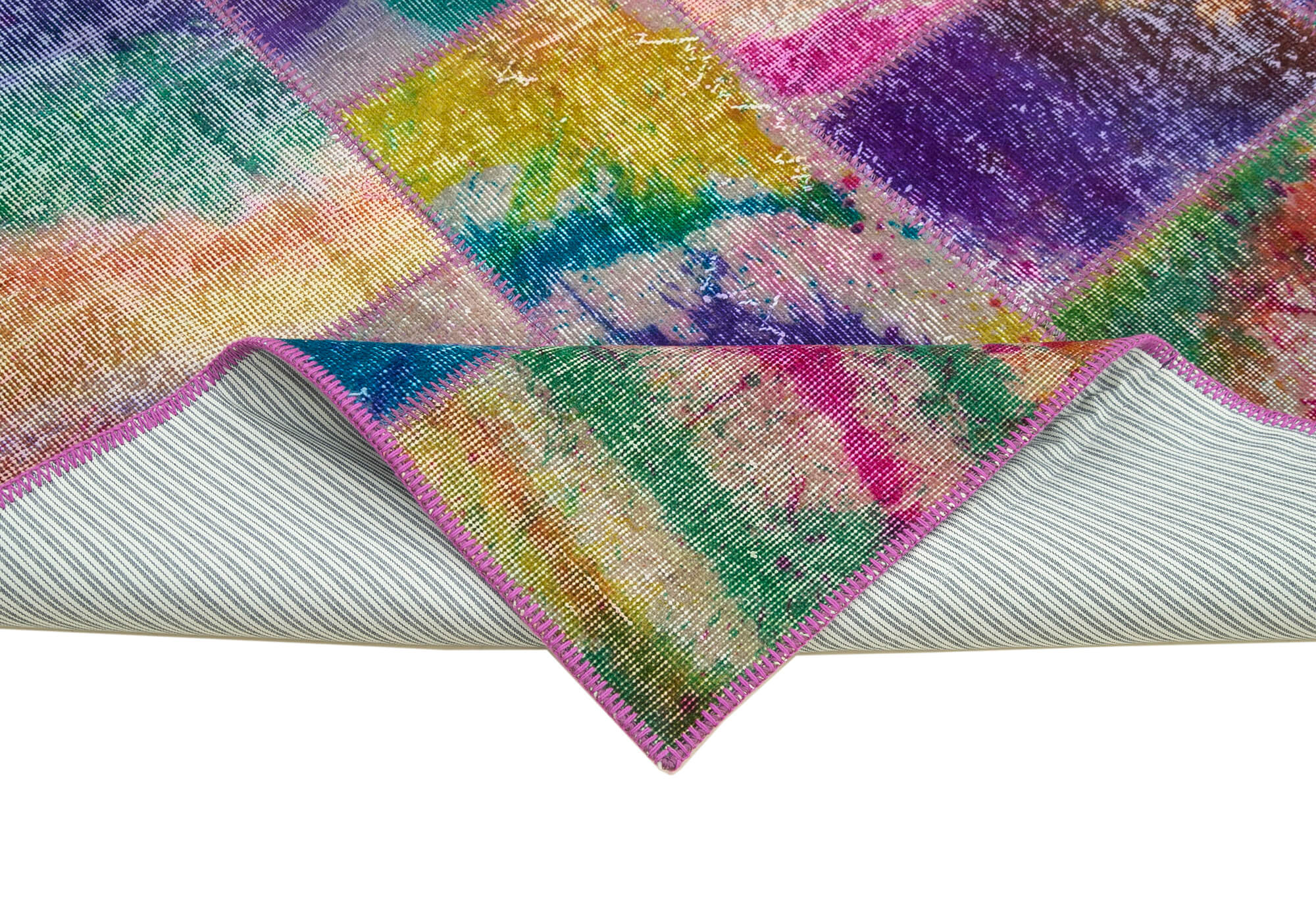 Handmade Wool Area Rug - Kirk Yama Grey Patchwork Cotton Wool Rug 6'7''x9'10''