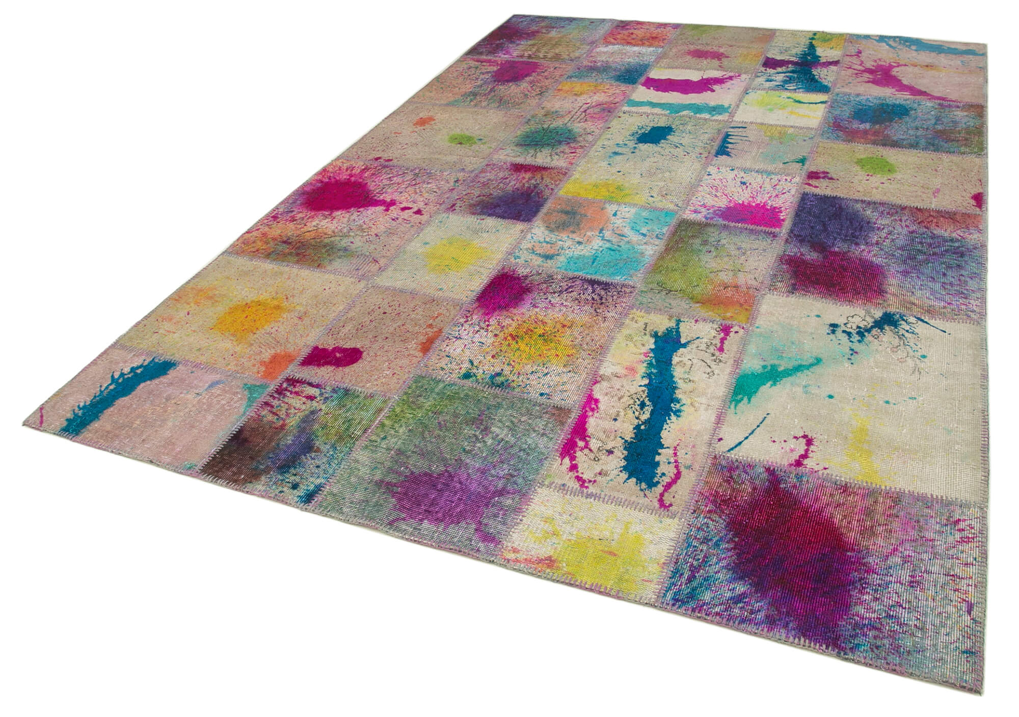 Handmade Area Rug – Kirk Yama Grey Patchwork Cotton Wool Carpet 6'9''x9'11''