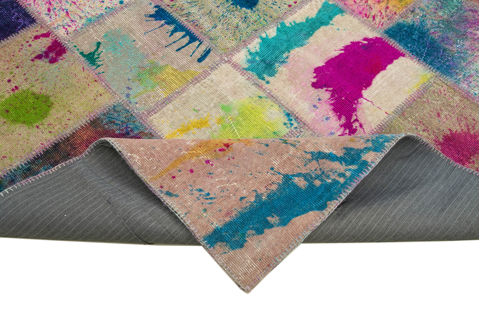 Handmade Area Rug – Kirk Yama Grey Patchwork Cotton Wool Carpet 6'9''x9'11''