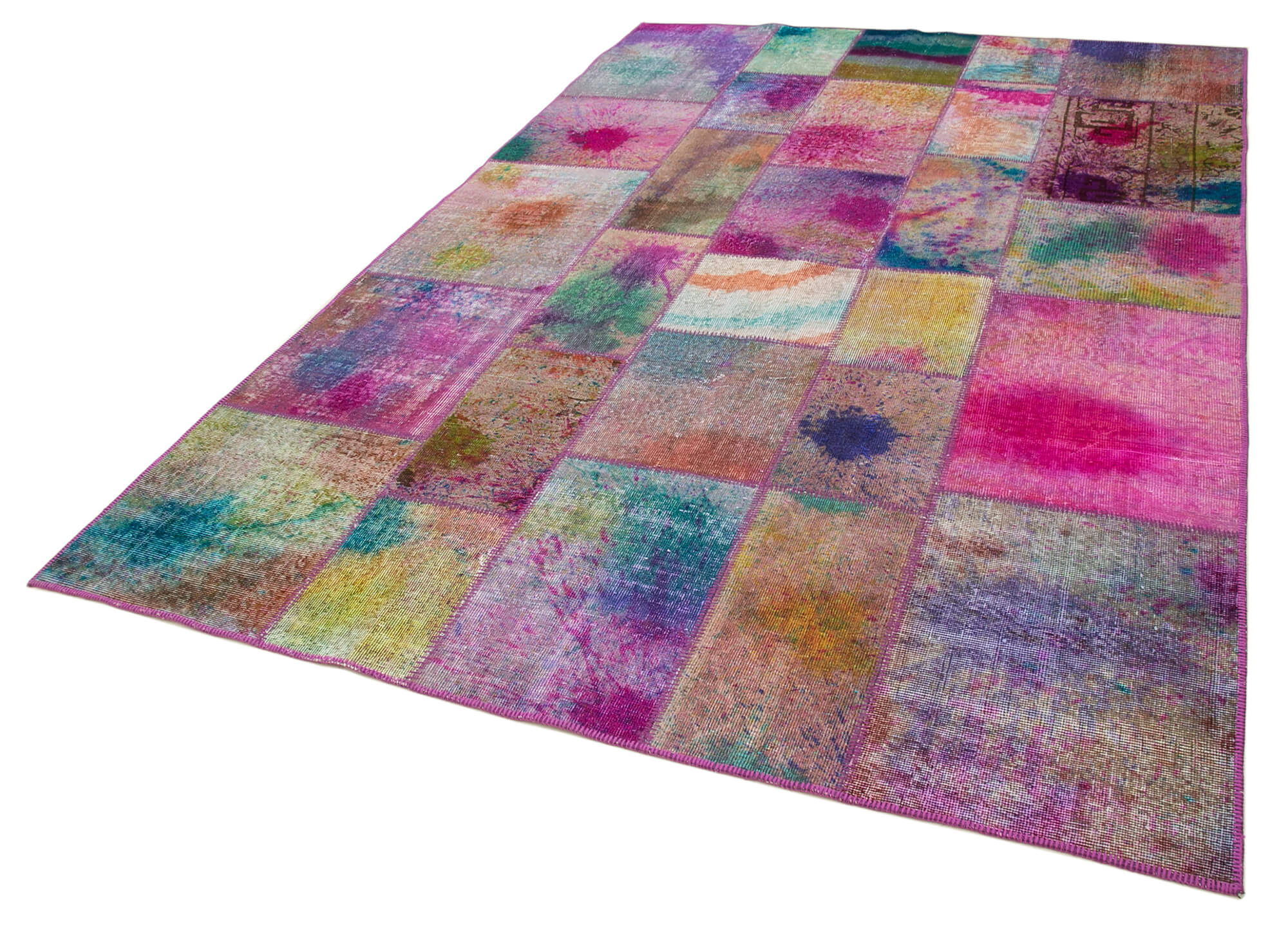 Handmade Area Rug - Kirk Yama Grey Patchwork Cotton Wool Carpet 6'6'' x 9'10''
