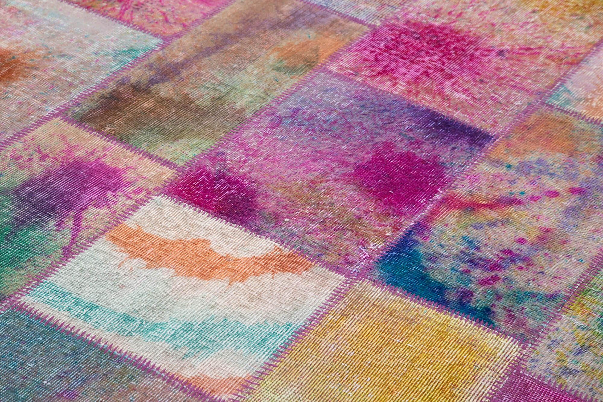 Handmade Area Rug - Kirk Yama Grey Patchwork Cotton Wool Carpet 6'6'' x 9'10''