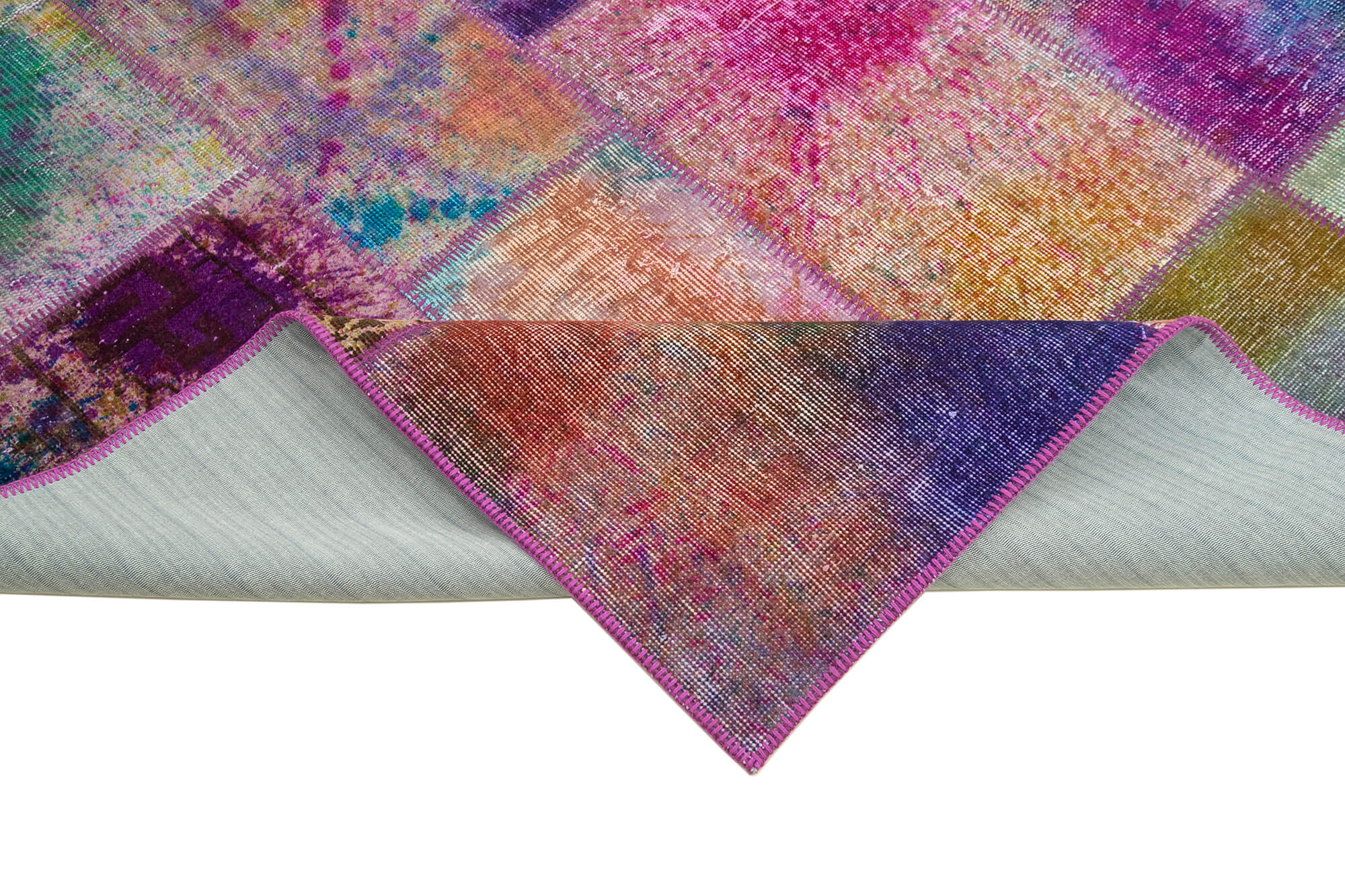 Handmade Area Rug - Kirk Yama Grey Patchwork Cotton Wool Carpet 6'6'' x 9'10''