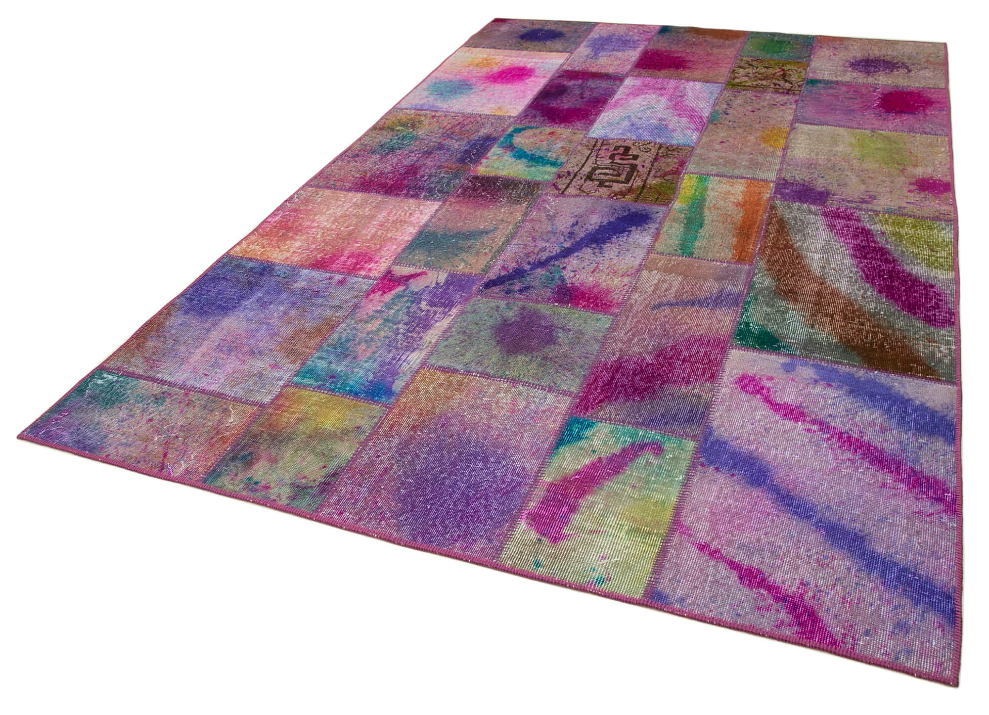 Handmade Patchwork Rug - Grey Area Rug 6'6'' x 9'11'' with Wool Cotton Blend