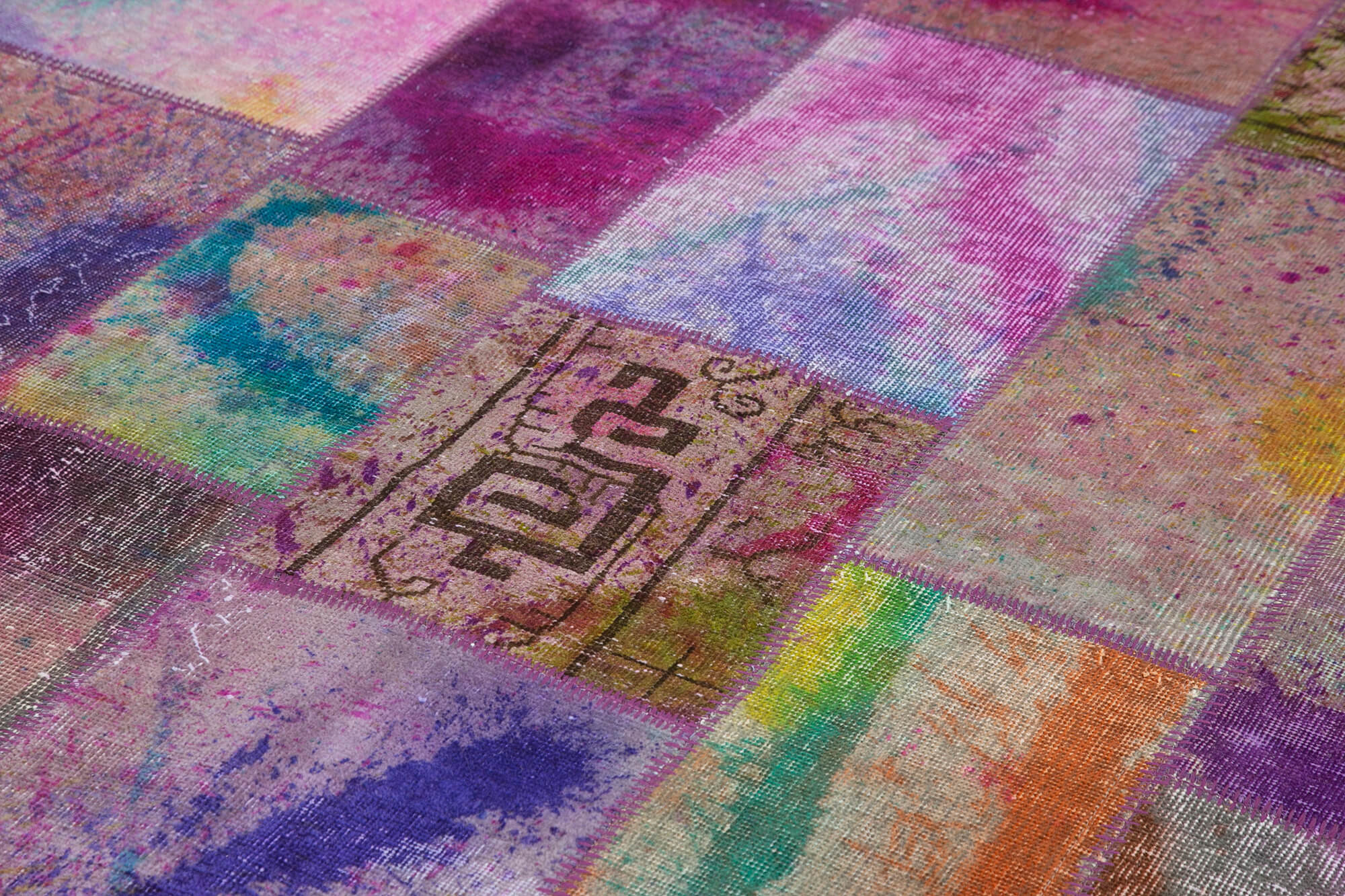 Handmade Patchwork Rug - Grey Area Rug 6'6'' x 9'11'' with Wool Cotton Blend