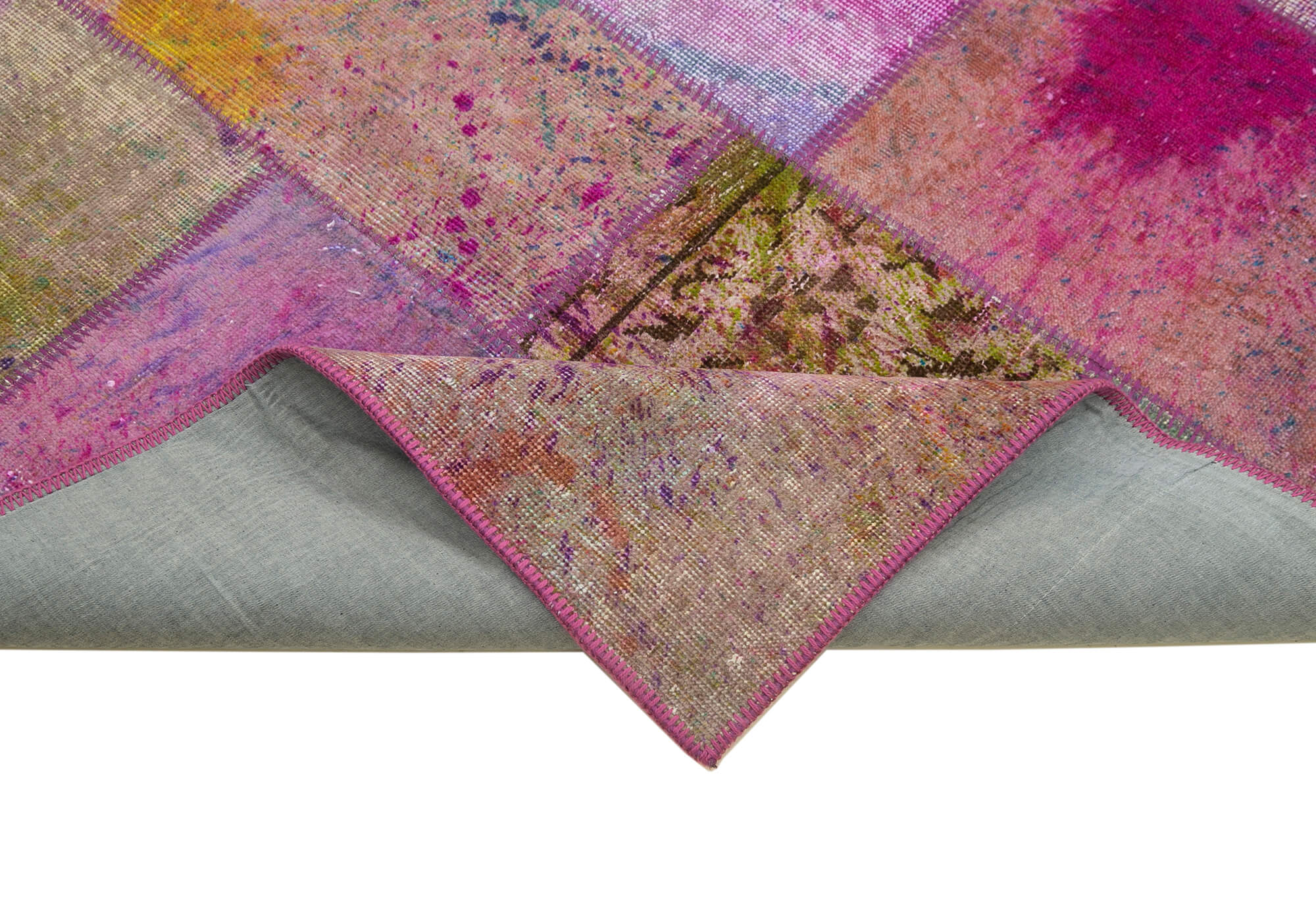 Handmade Patchwork Rug - Grey Area Rug 6'6'' x 9'11'' with Wool Cotton Blend