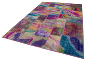 Handmade Wool Area Rug - Kirk Yama Grey Patchwork Carpet 6'8" x 9'10" Durable Cotton Wool
